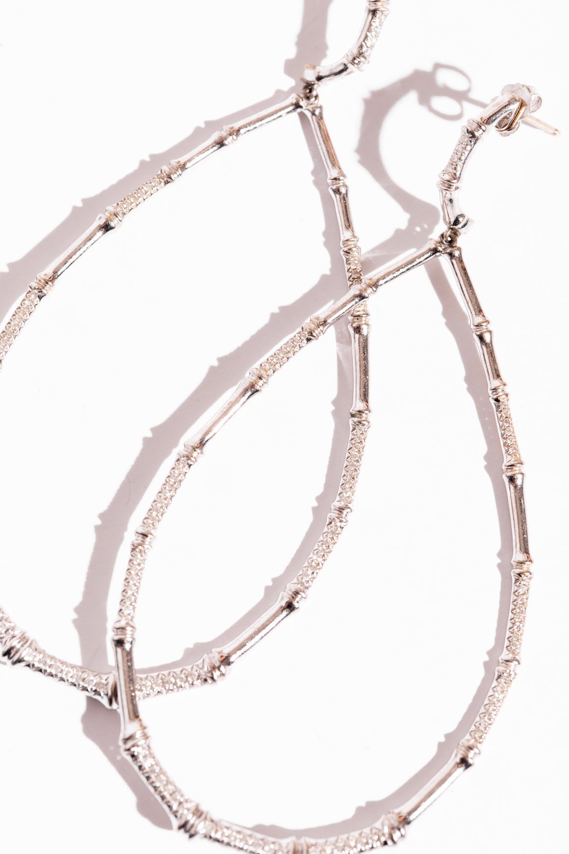 Silver & Diamond Large Teardrop Hoops W/ Diamonds