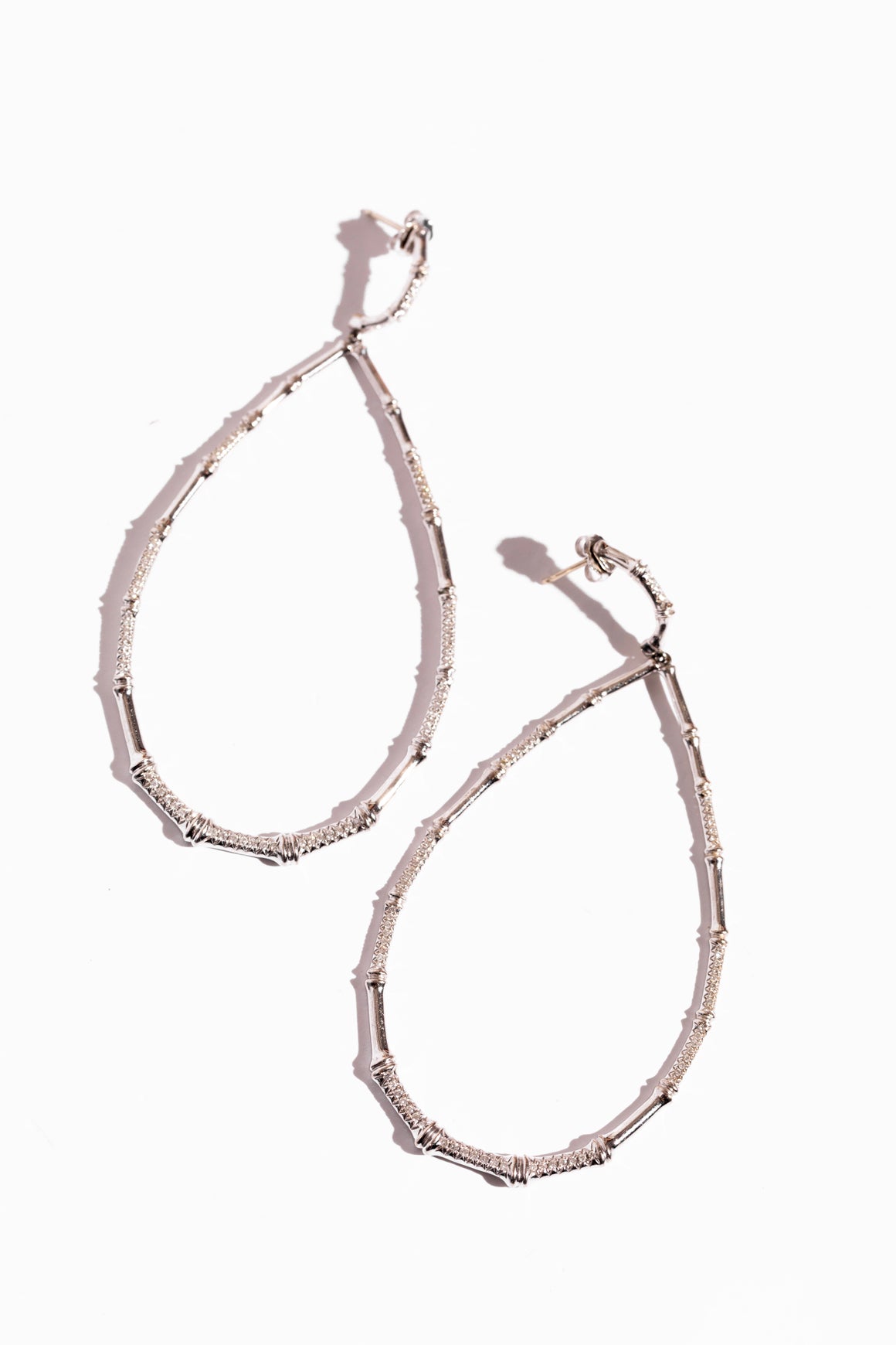 Silver & Diamond Large Teardrop Hoops W/ Diamonds