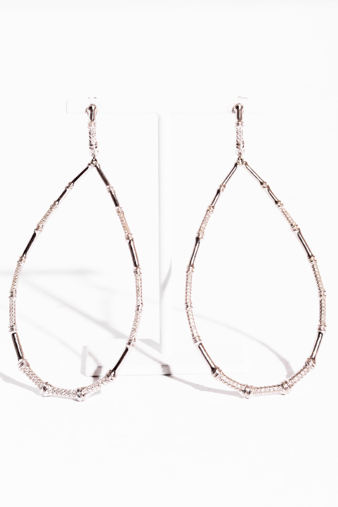 Silver & Diamond Large Teardrop Hoops W/ Diamonds