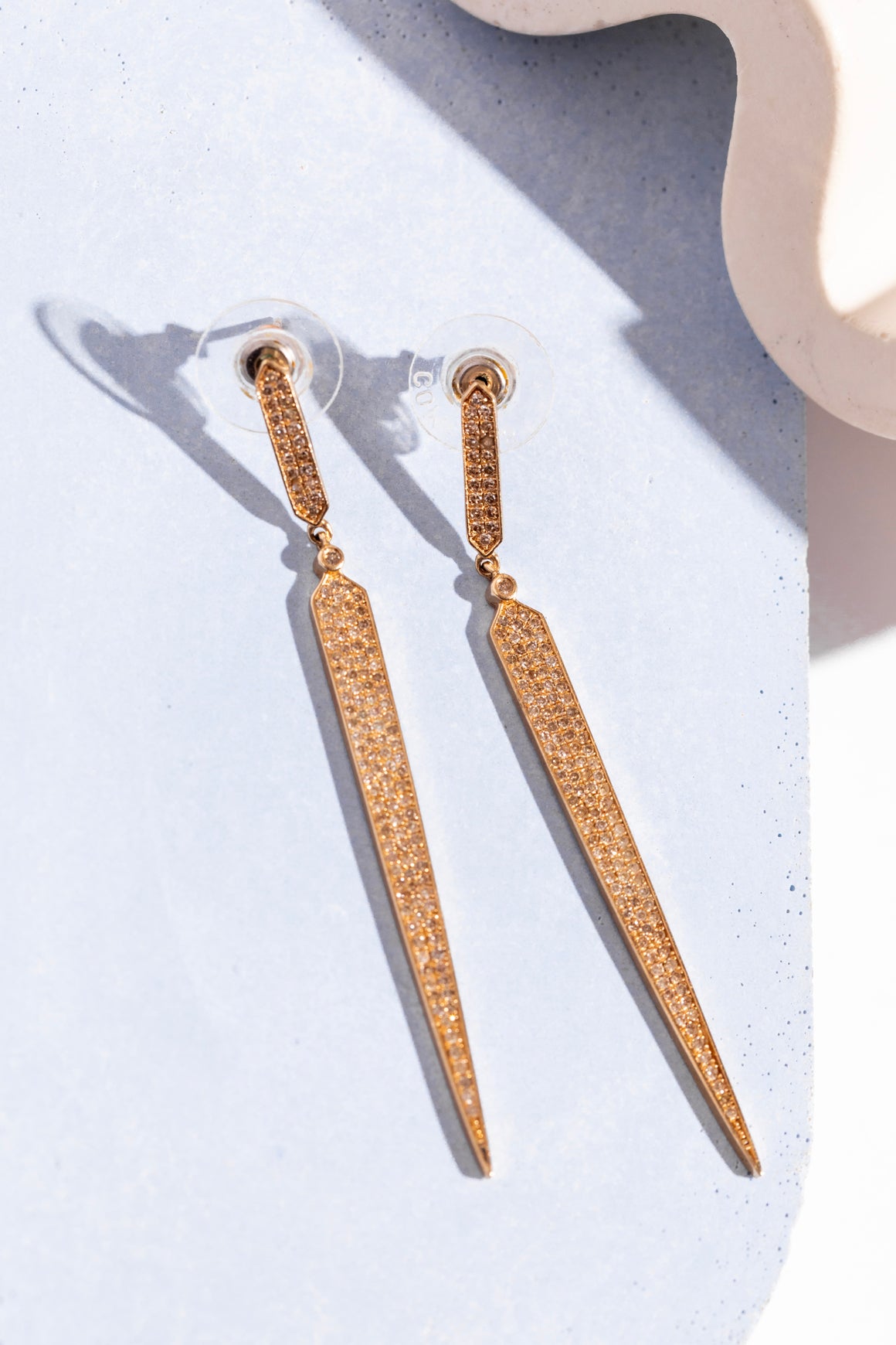14K & Pave Diamond Dagger Earrings