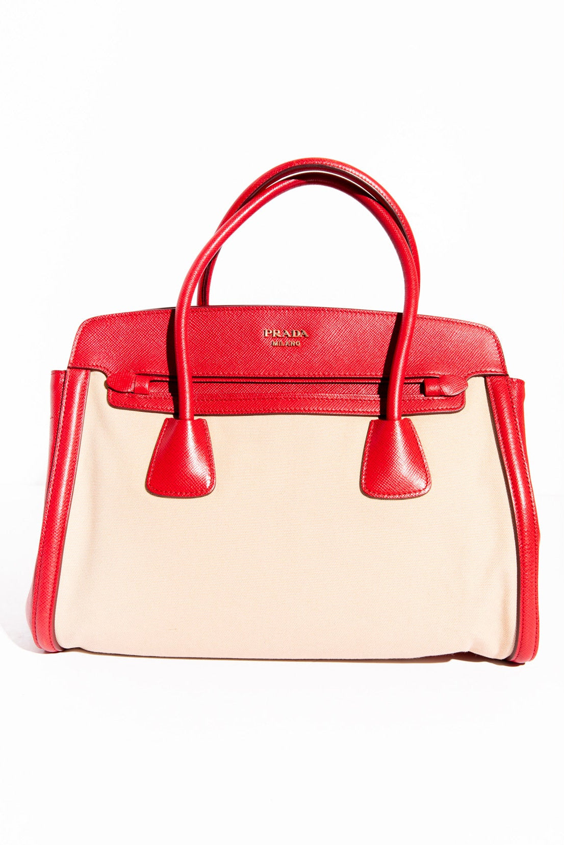 PRADA Red and Canvas Convertible Cuir Tote