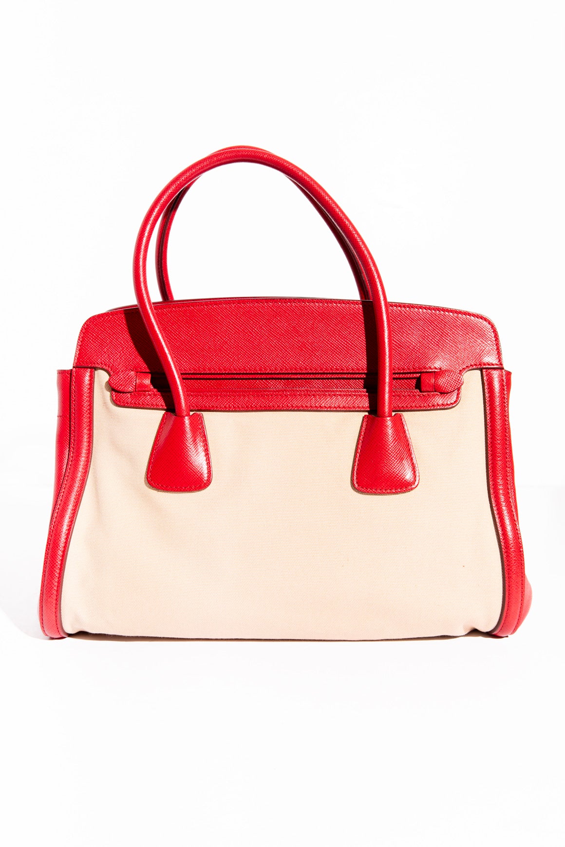 PRADA Red and Canvas Convertible Cuir Tote