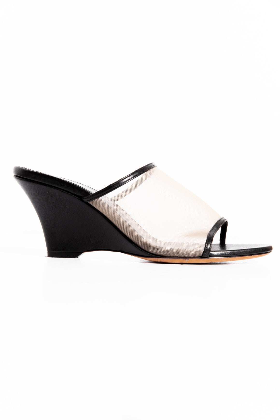 KHAITE Black Leather & Mesh Wedge Heels (Sz 37.5)