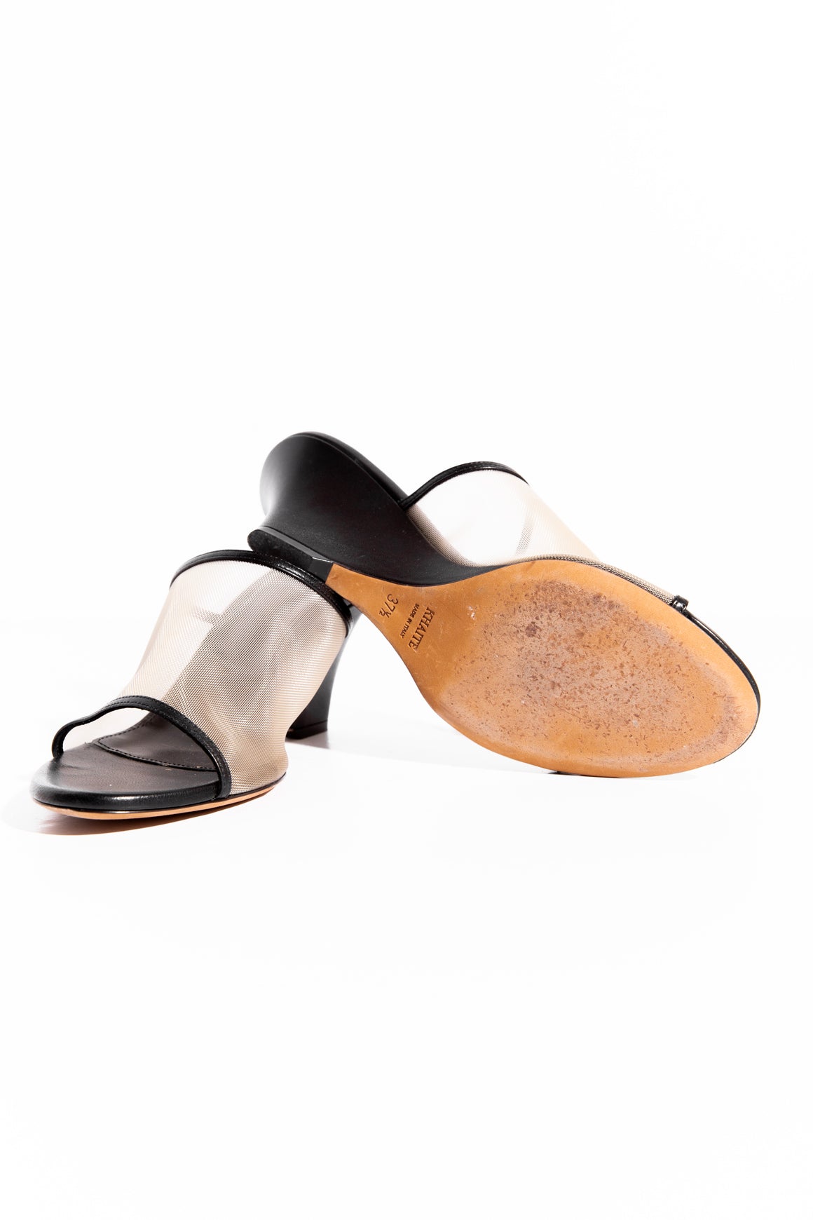 KHAITE Black Leather & Mesh Wedge Heels (Sz 37.5)