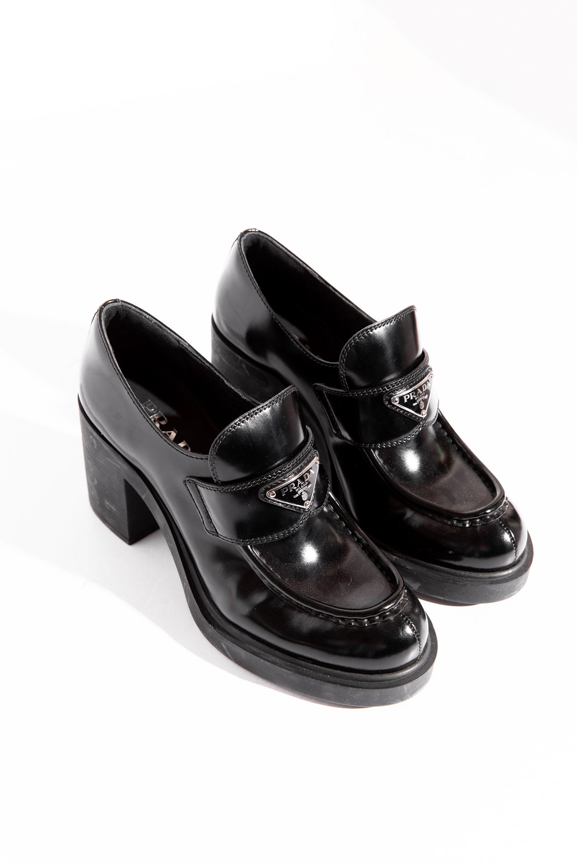 PRADA Black Block Heel Loafers (Sz. 38)