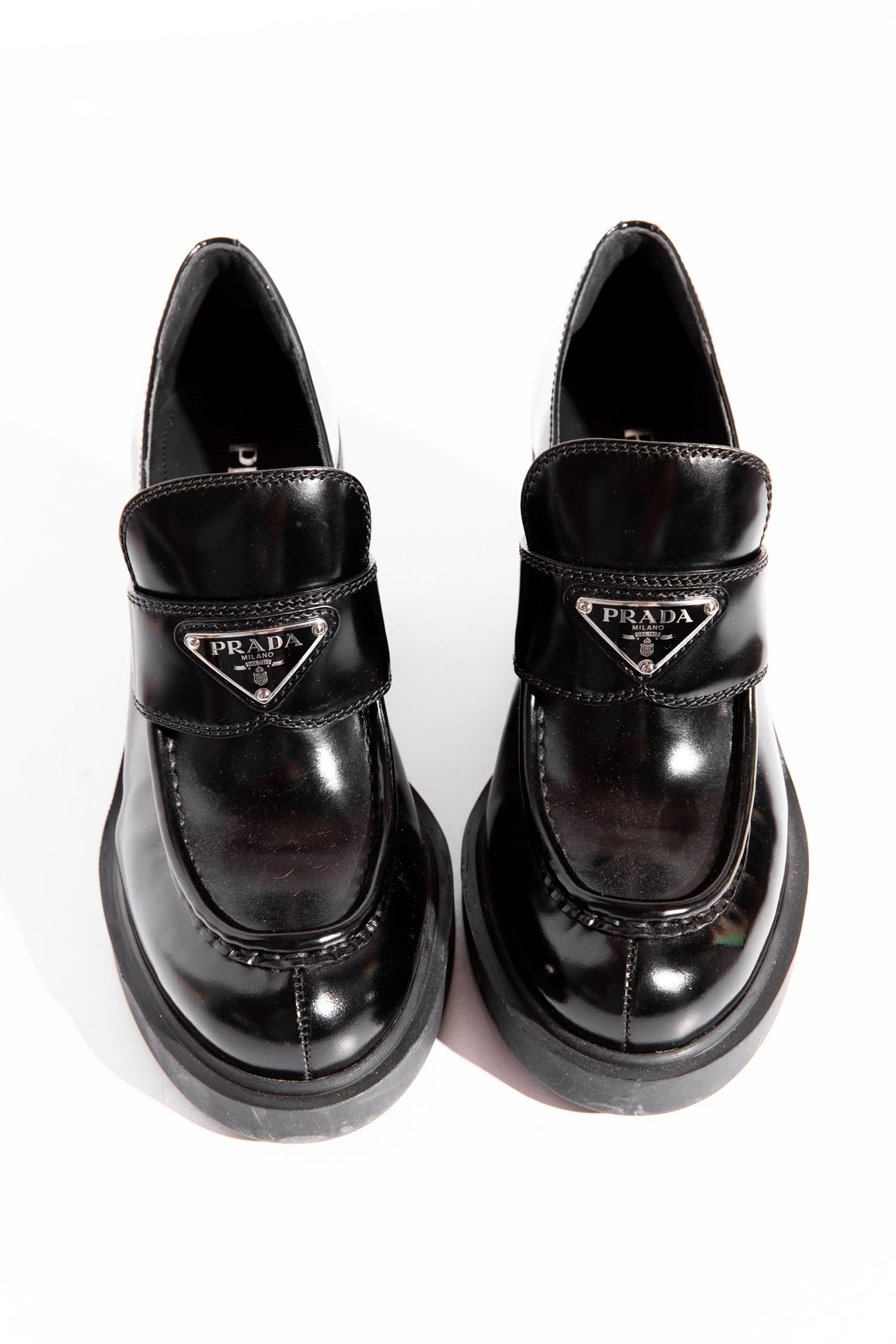 PRADA Black Block Heel Loafers (Sz. 38)