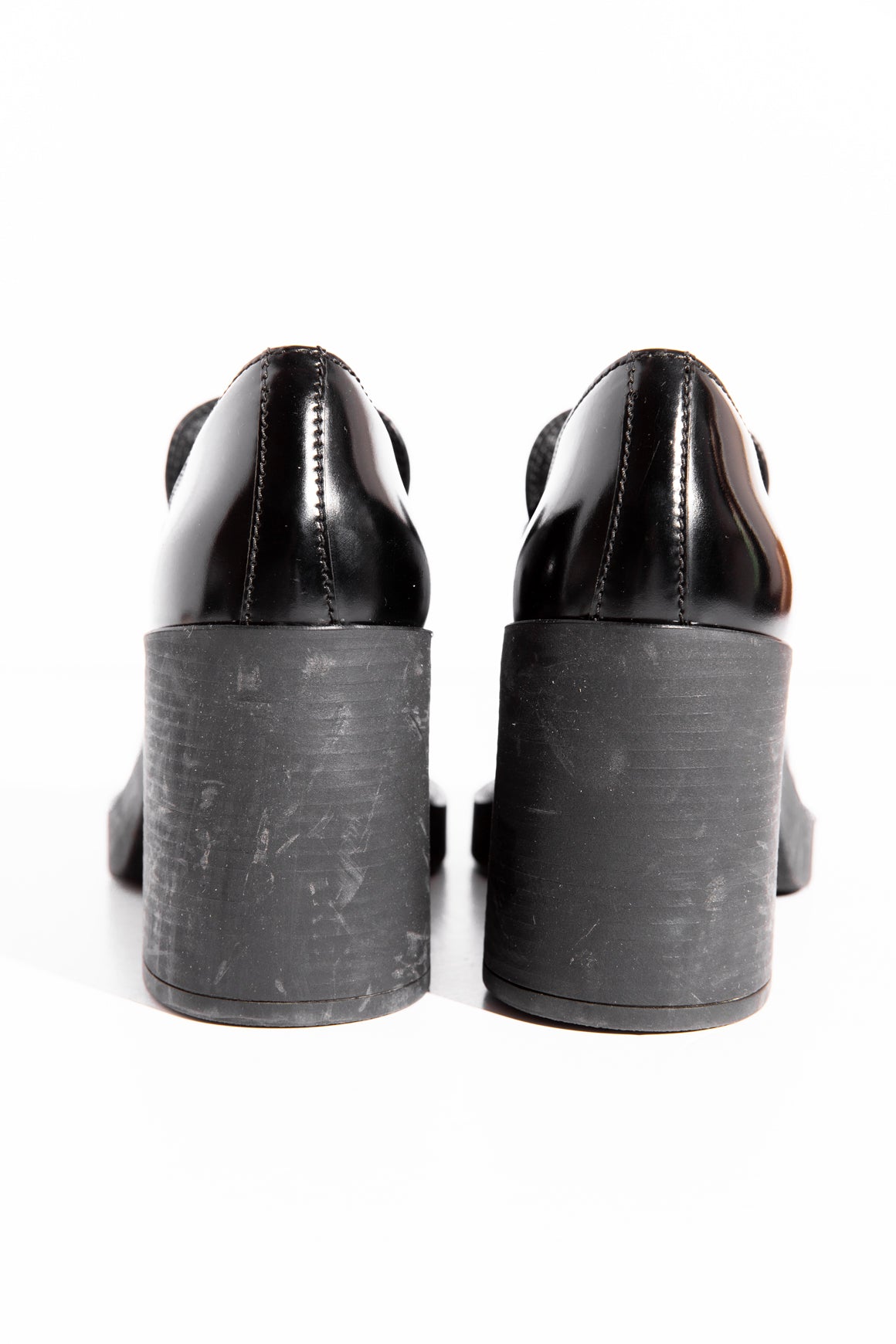 PRADA Black Block Heel Loafers (Sz. 38)