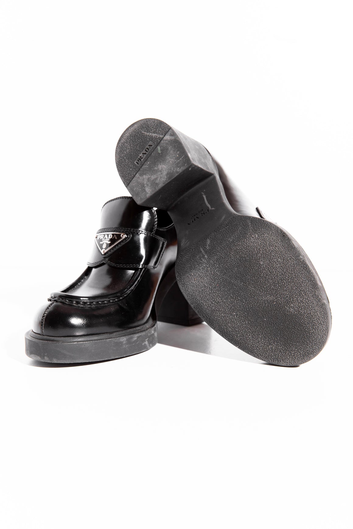 PRADA Black Block Heel Loafers (Sz. 38)