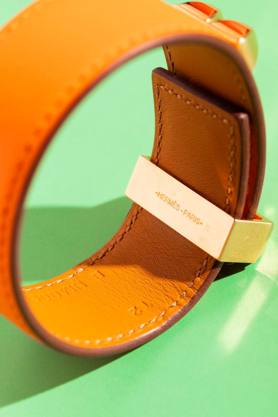 HERMES Gold & Orange 'Collier de Chien' 24 Bracelet