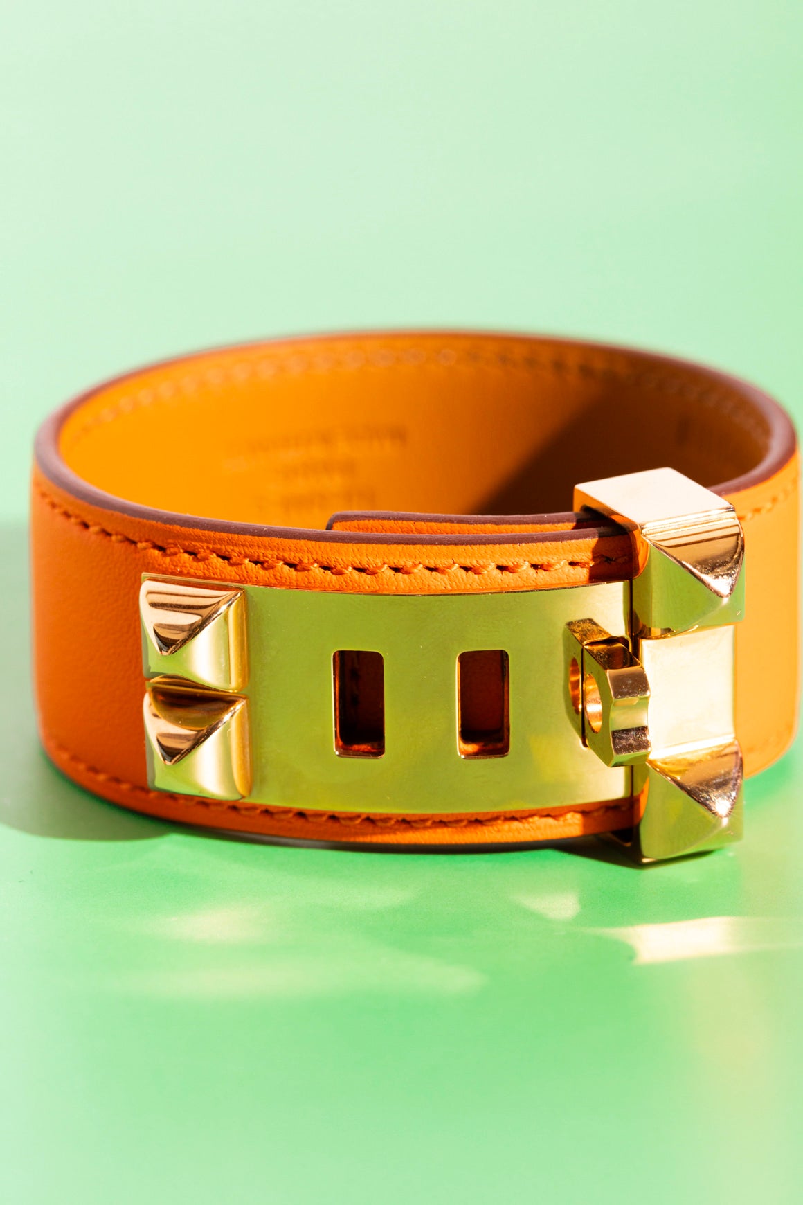 HERMES Gold & Orange 'Collier de Chien' 24 Bracelet