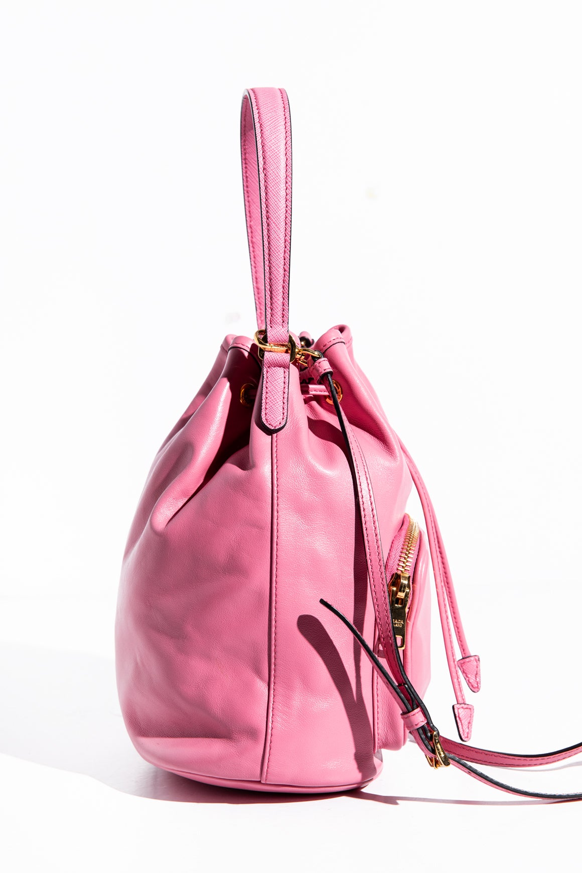 PRADA Pink Calfskin Mini Bucket Bag