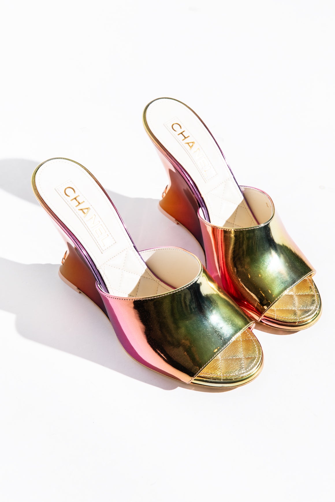 CHANEL 2024 Iridescent Wedge Mules (Sz. 38.5)