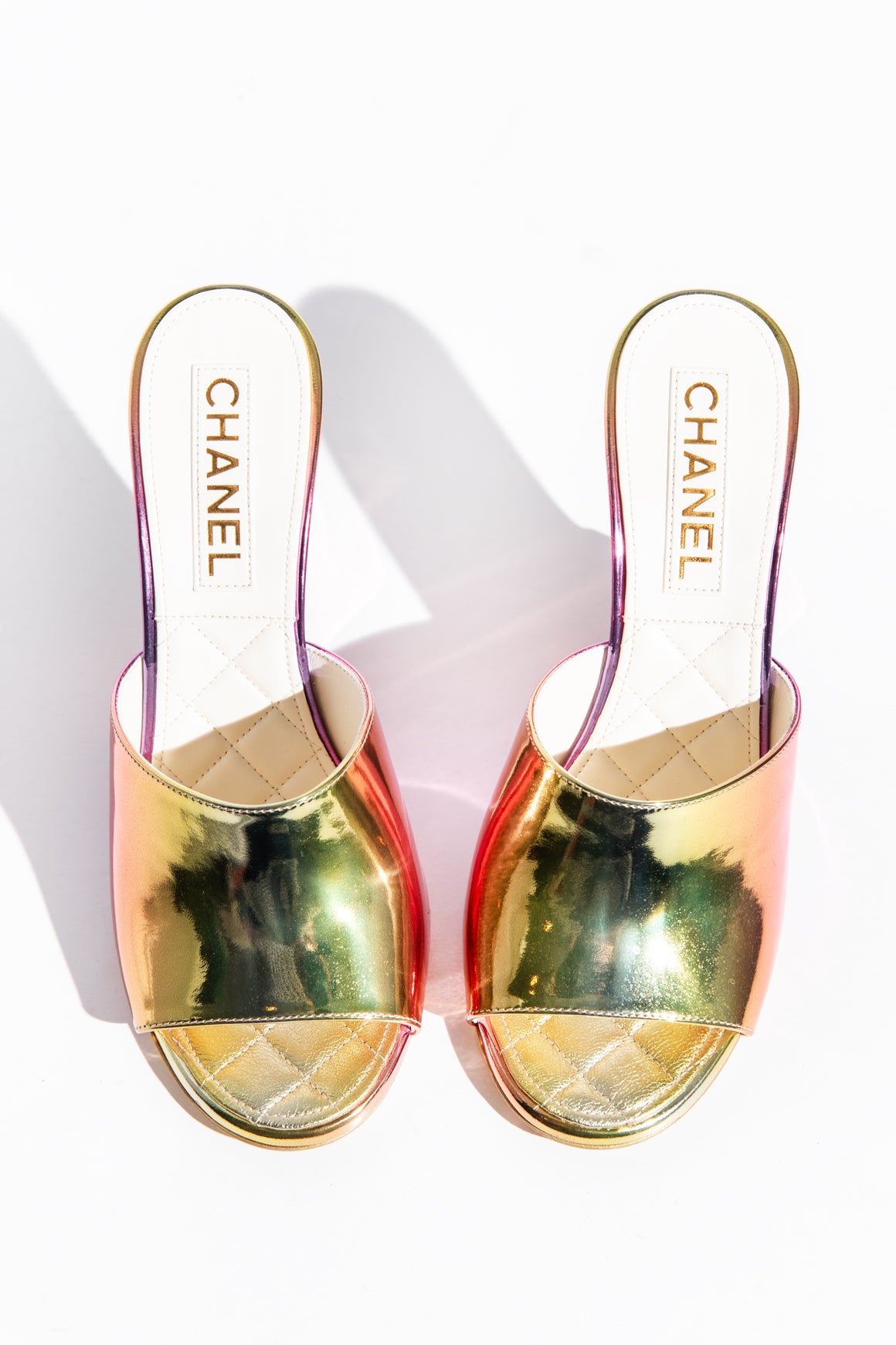 CHANEL 2024 Iridescent Wedge Mules (Sz. 38.5)