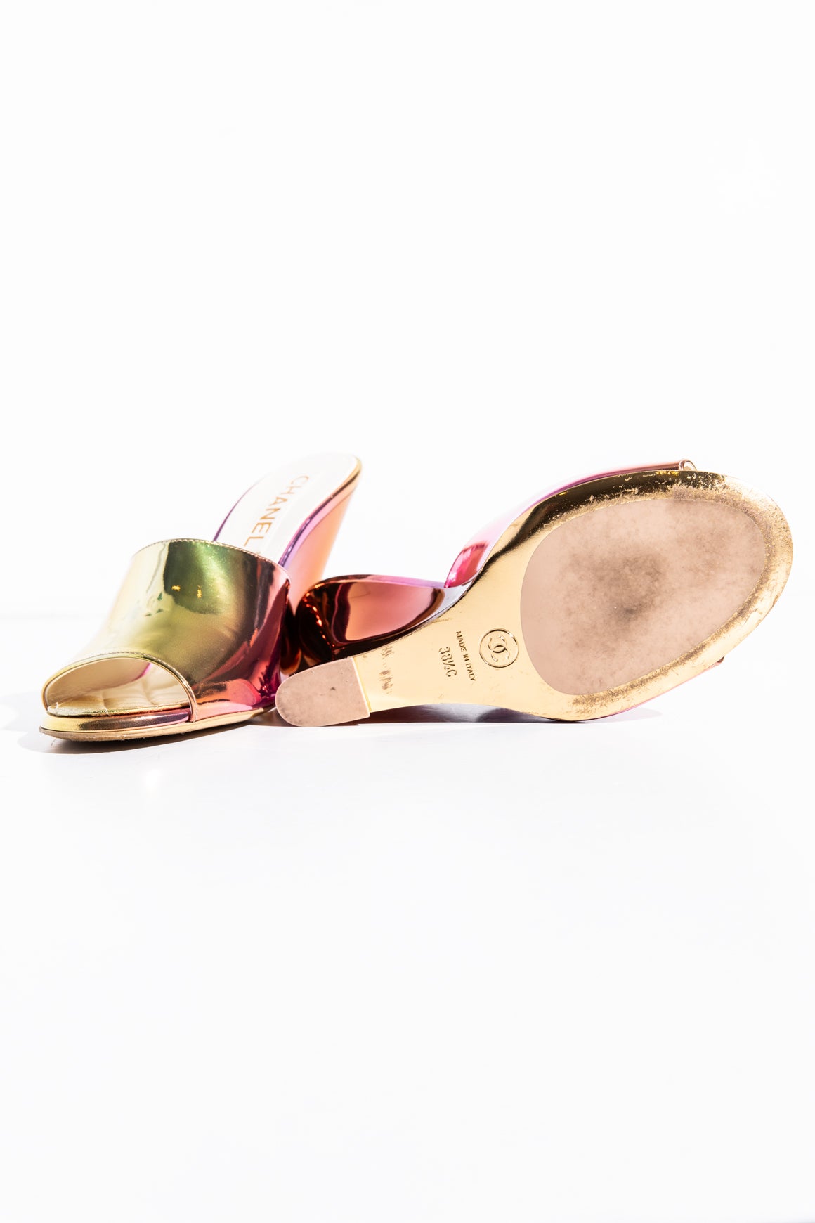 CHANEL 2024 Iridescent Wedge Mules (Sz. 38.5)