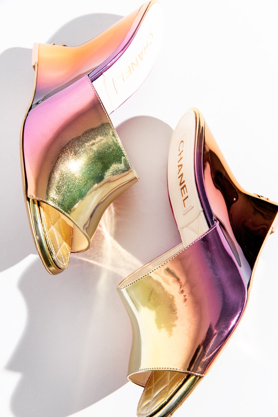 CHANEL 2024 Iridescent Wedge Mules (Sz. 38.5)