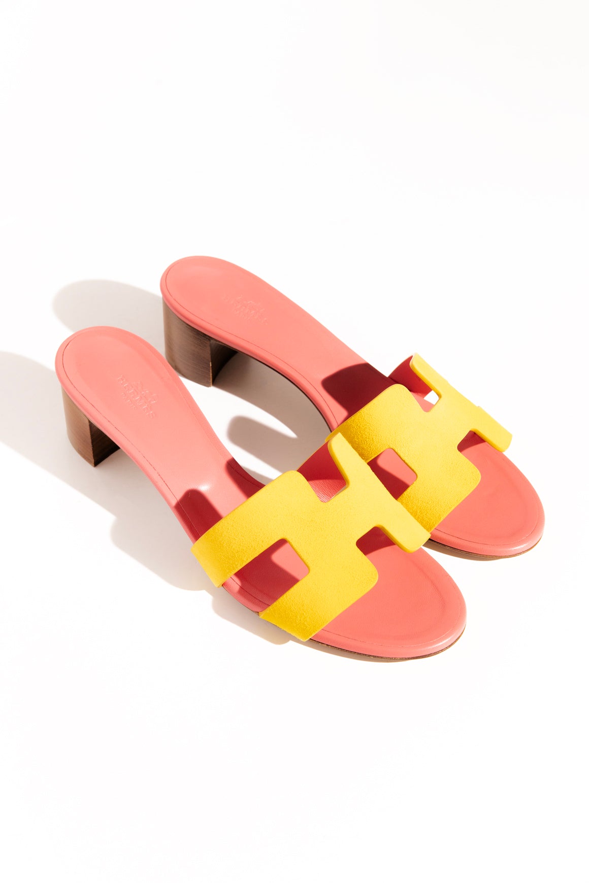 HERMES Yellow + Pink Stacked Mid Heel Sandal (Sz. 39)