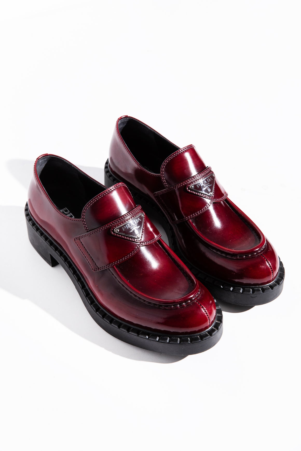 PRADA Burgundy Leather Chunky Loafers (37.5)