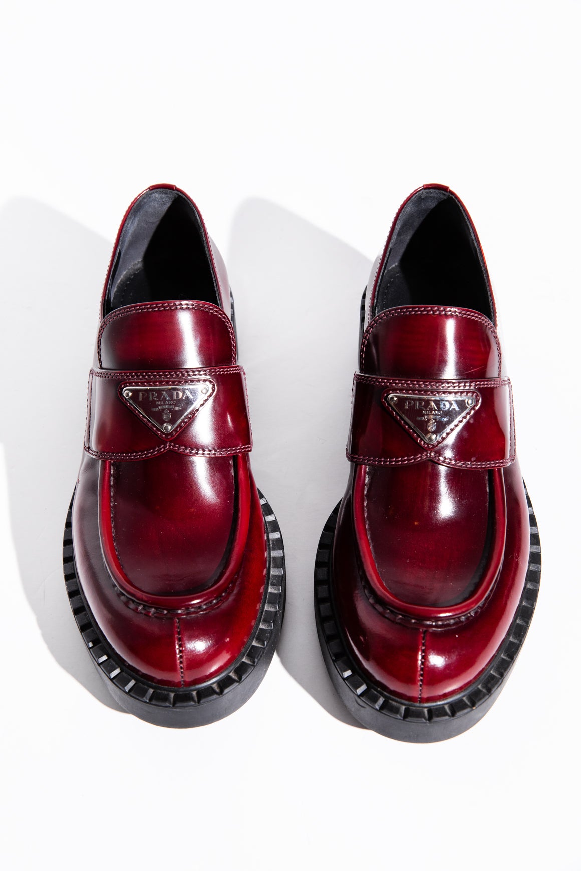 PRADA Burgundy Brushed Leather Loafers (Sz. 37.5)