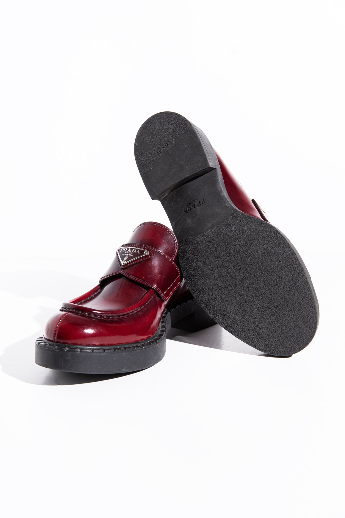 PRADA Burgundy Brushed Leather Loafers (Sz. 37.5)