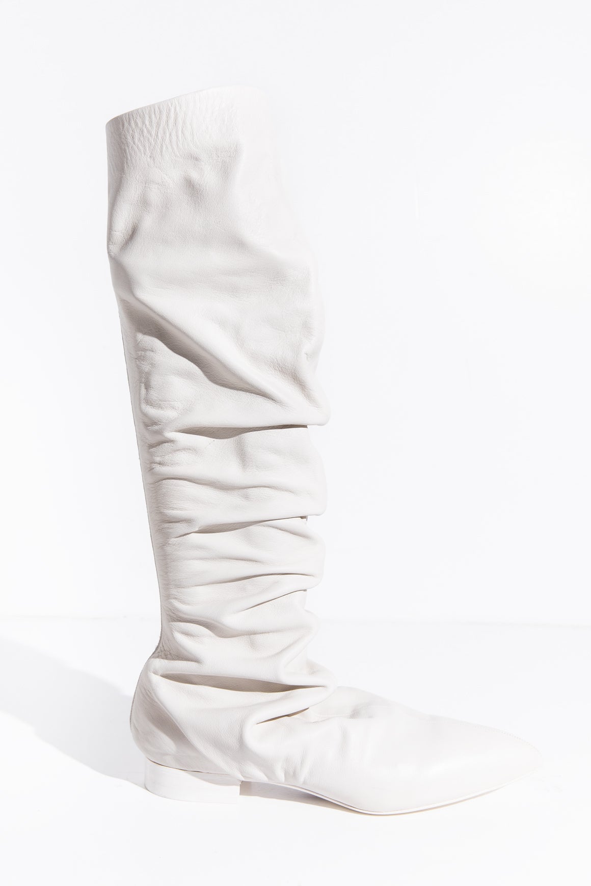 JIL SANDER Ivory Leather Ruched Boots (Sz. 40)