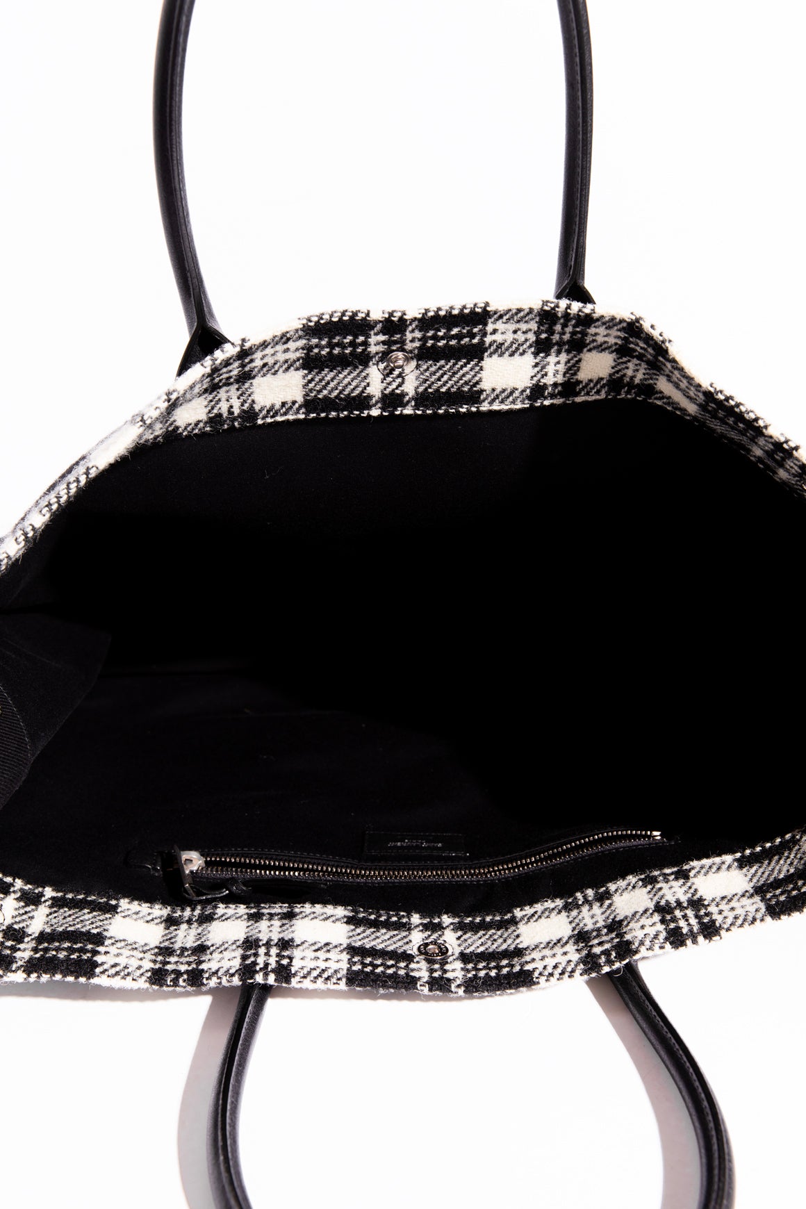 SAINT LAURENT Black & Cream Plaid Wool Rive Gauche Tote