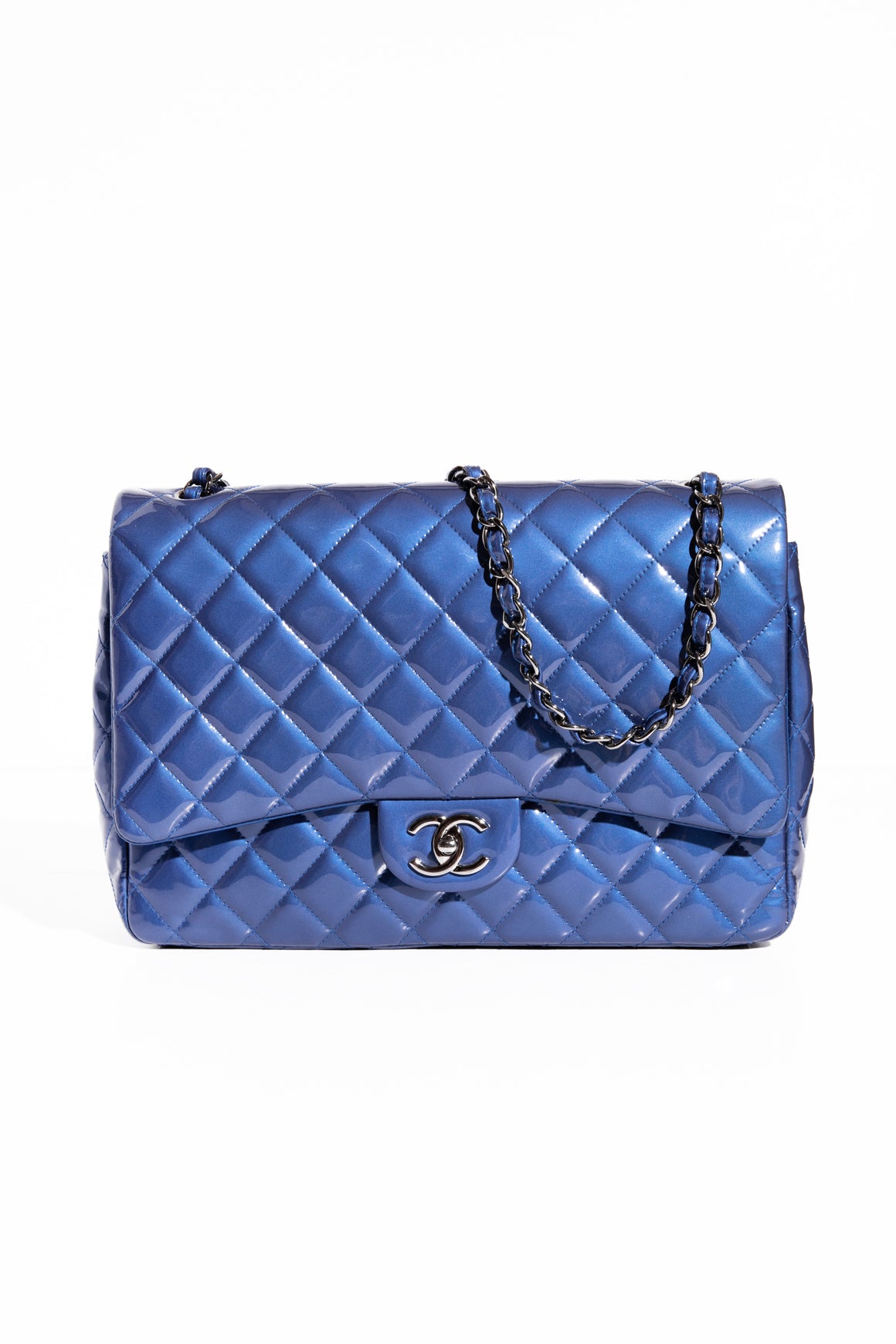 CHANEL 2013 Blue Patent Maxi Double Flap