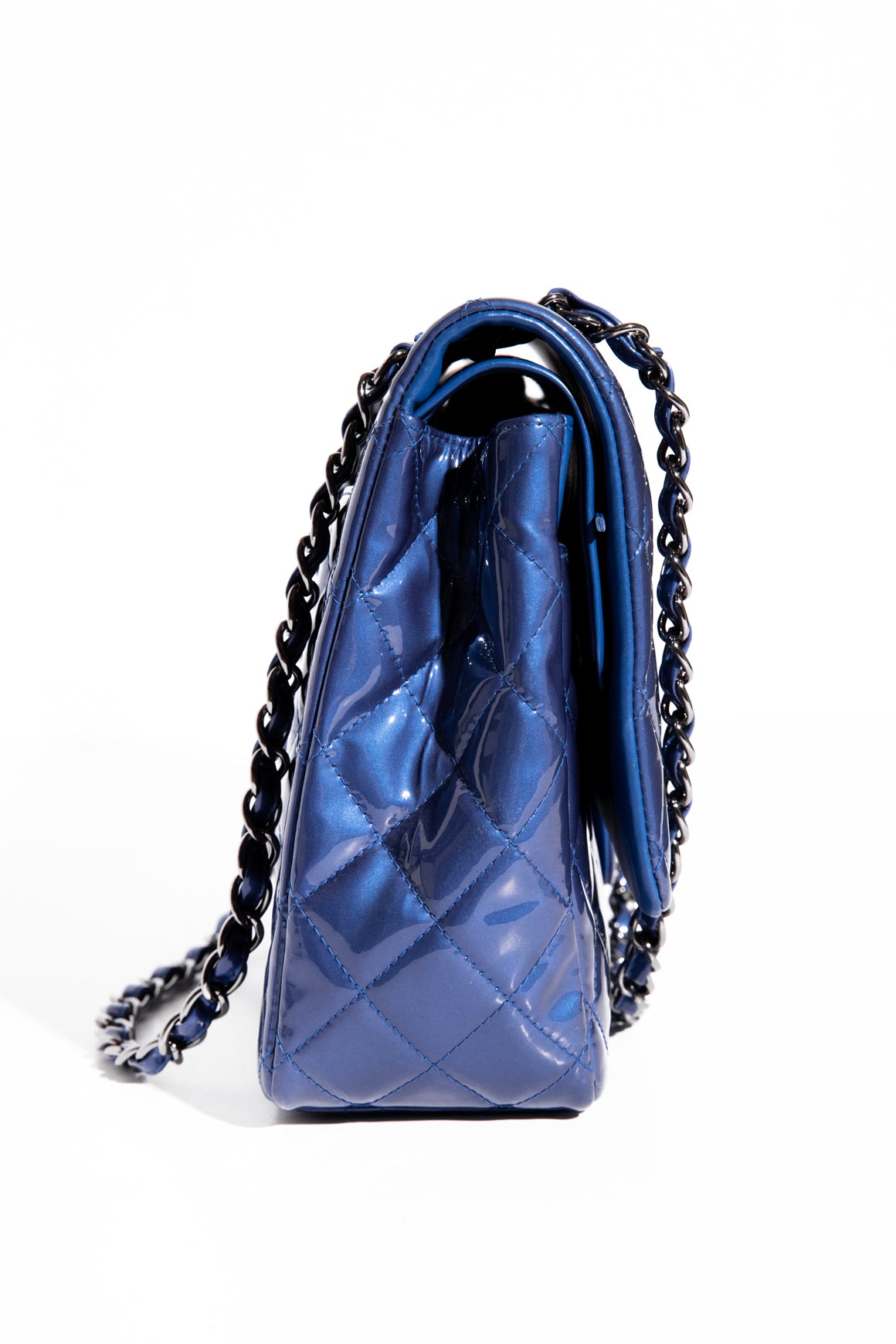 CHANEL 2013 Blue Patent Maxi Double Flap