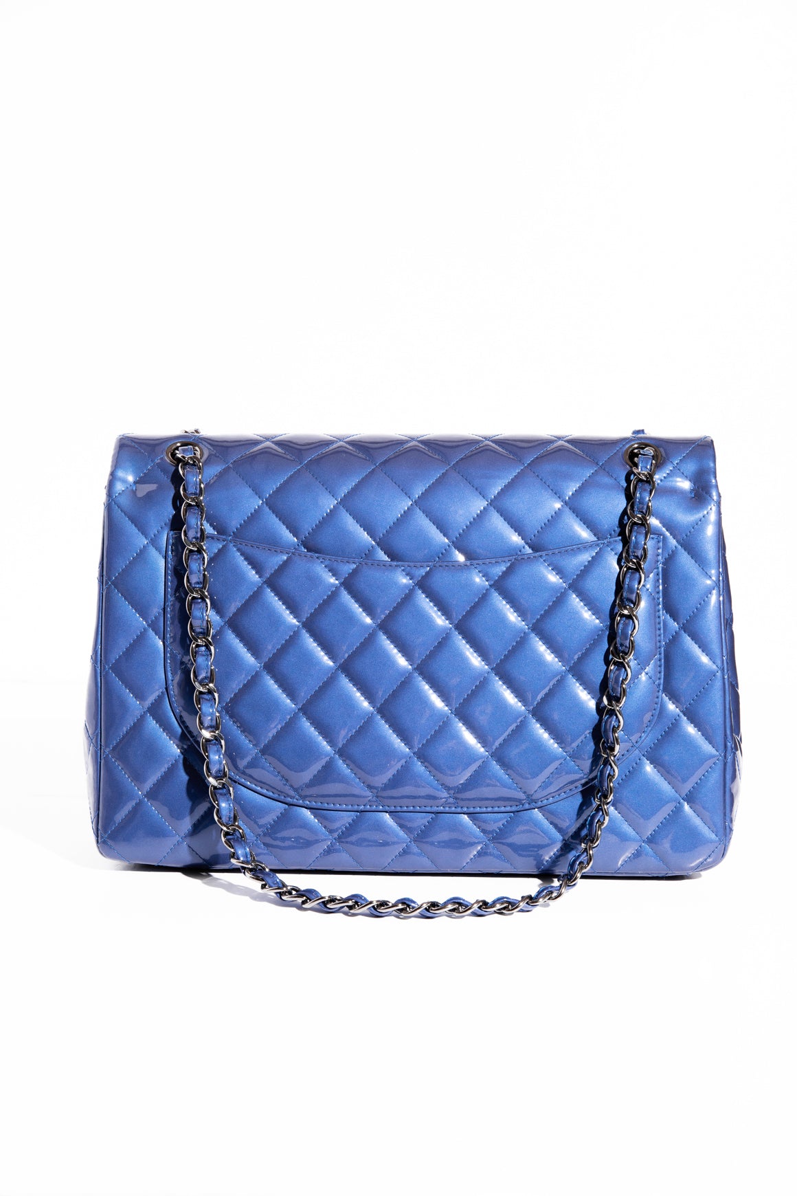 CHANEL 2013 Blue Patent Maxi Double Flap