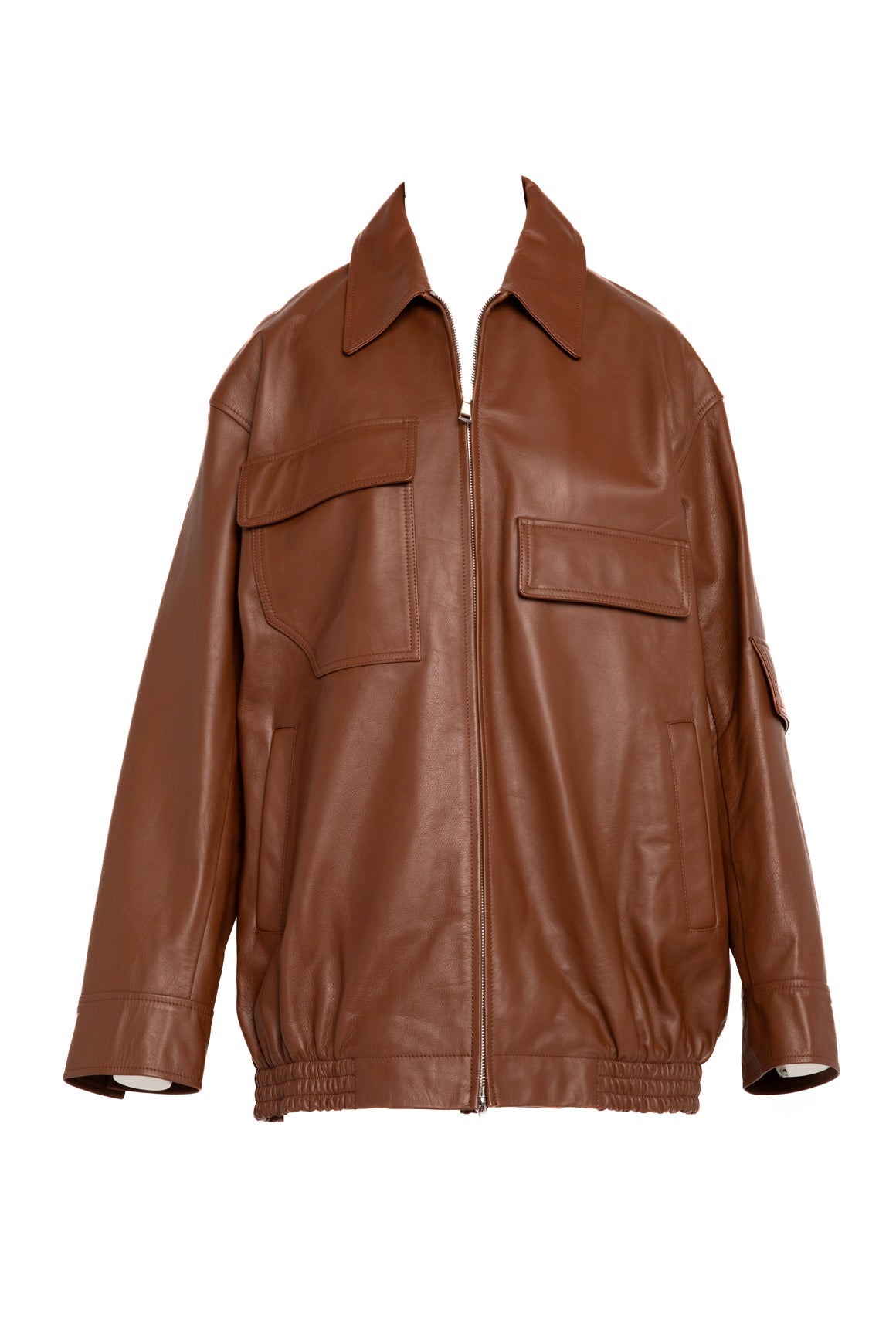 TIBI Brown Leather Bomber Jacket (Sz. M)
