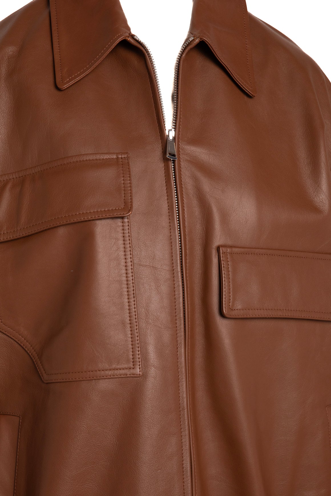 TIBI Brown Leather Bomber Jacket (Sz. M)