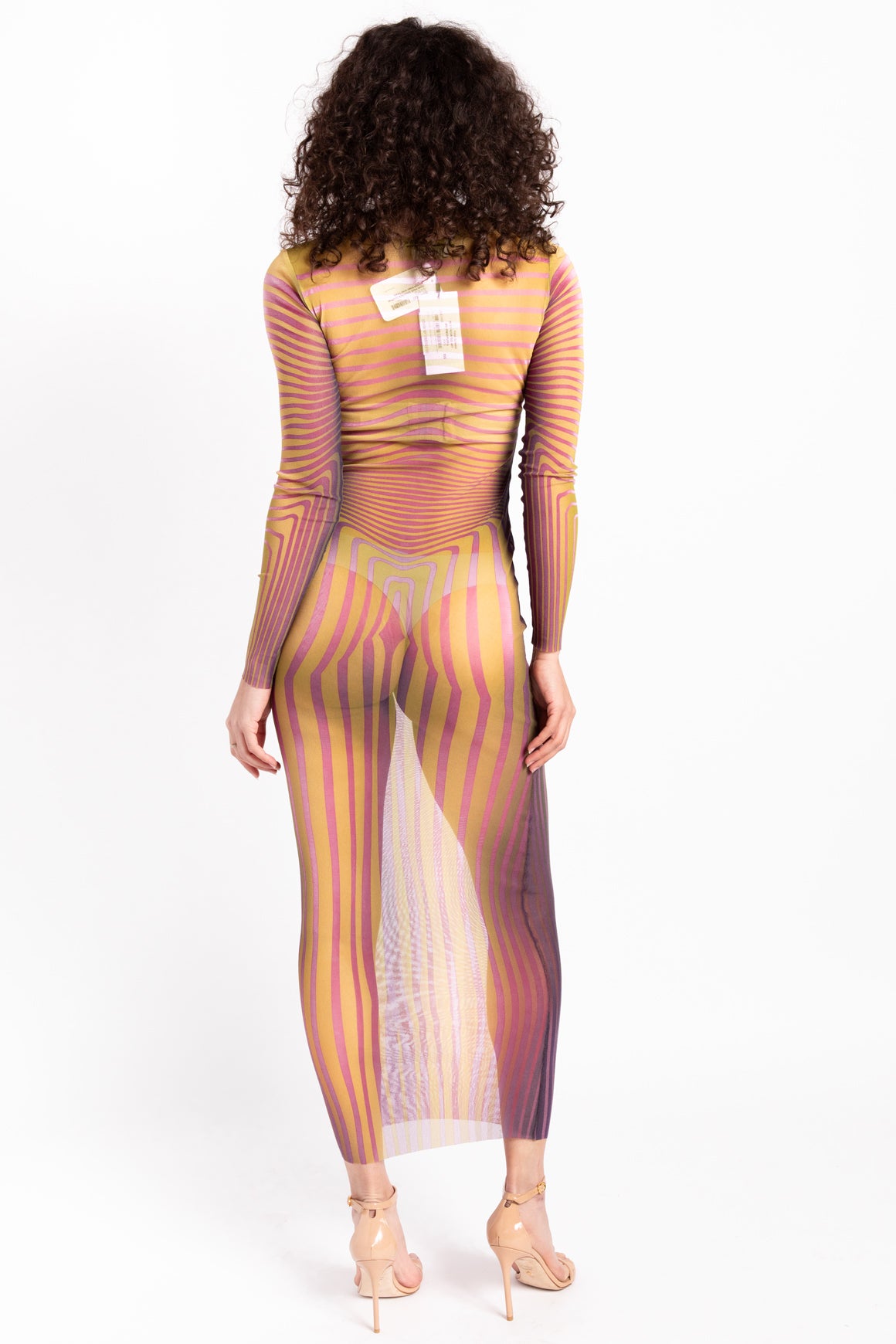 JEAN PAUL GAULTIER Lime & Purple Mesh "The Body Morphing" Maxi Dress