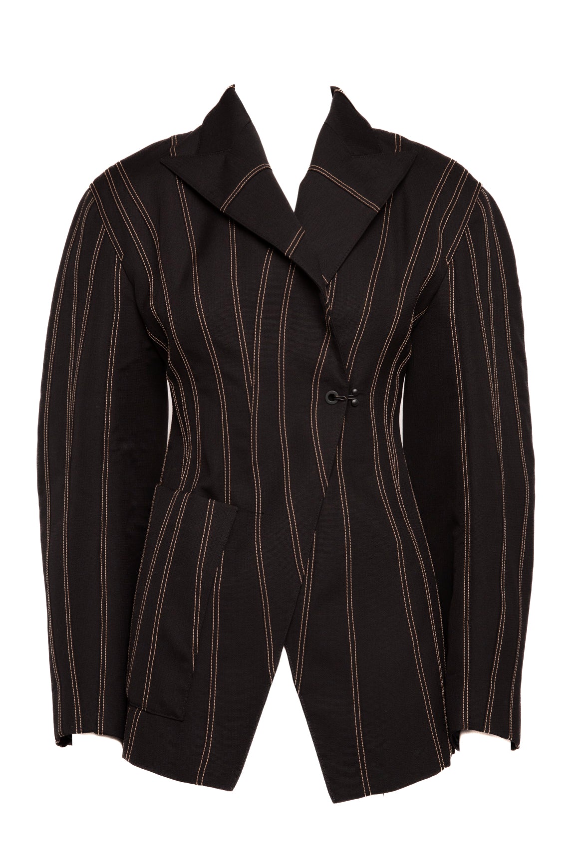 MUGLER Black Contrast Stitch Paneled Blazer (Sz. 36/S)