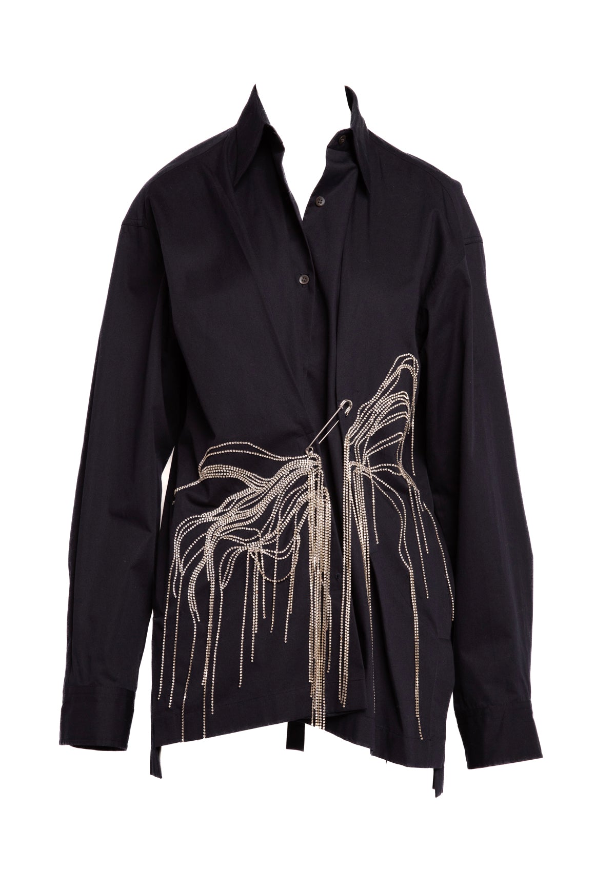 DRIES VAN NOTEN Navy Crystal Button Up (Sz.36/0)