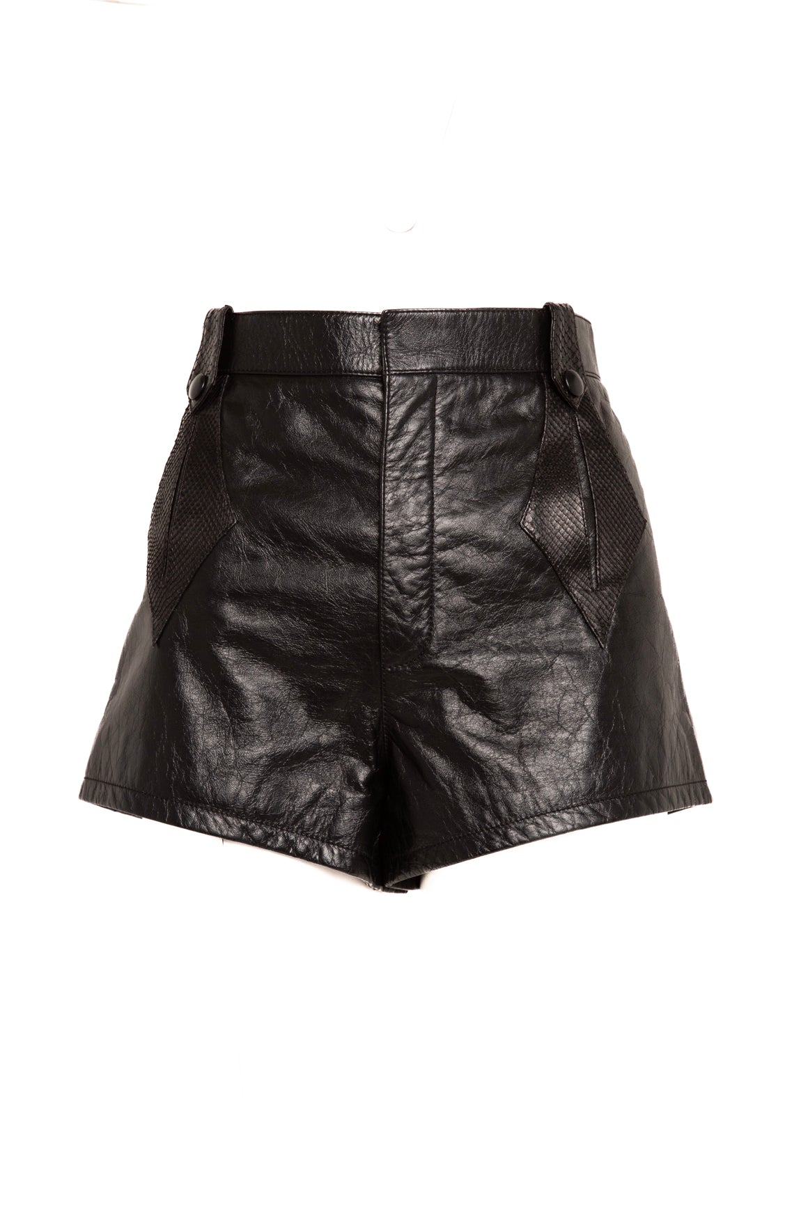 SAINT LAURENT Black Leather Hot Shorts (Sz.40/4)