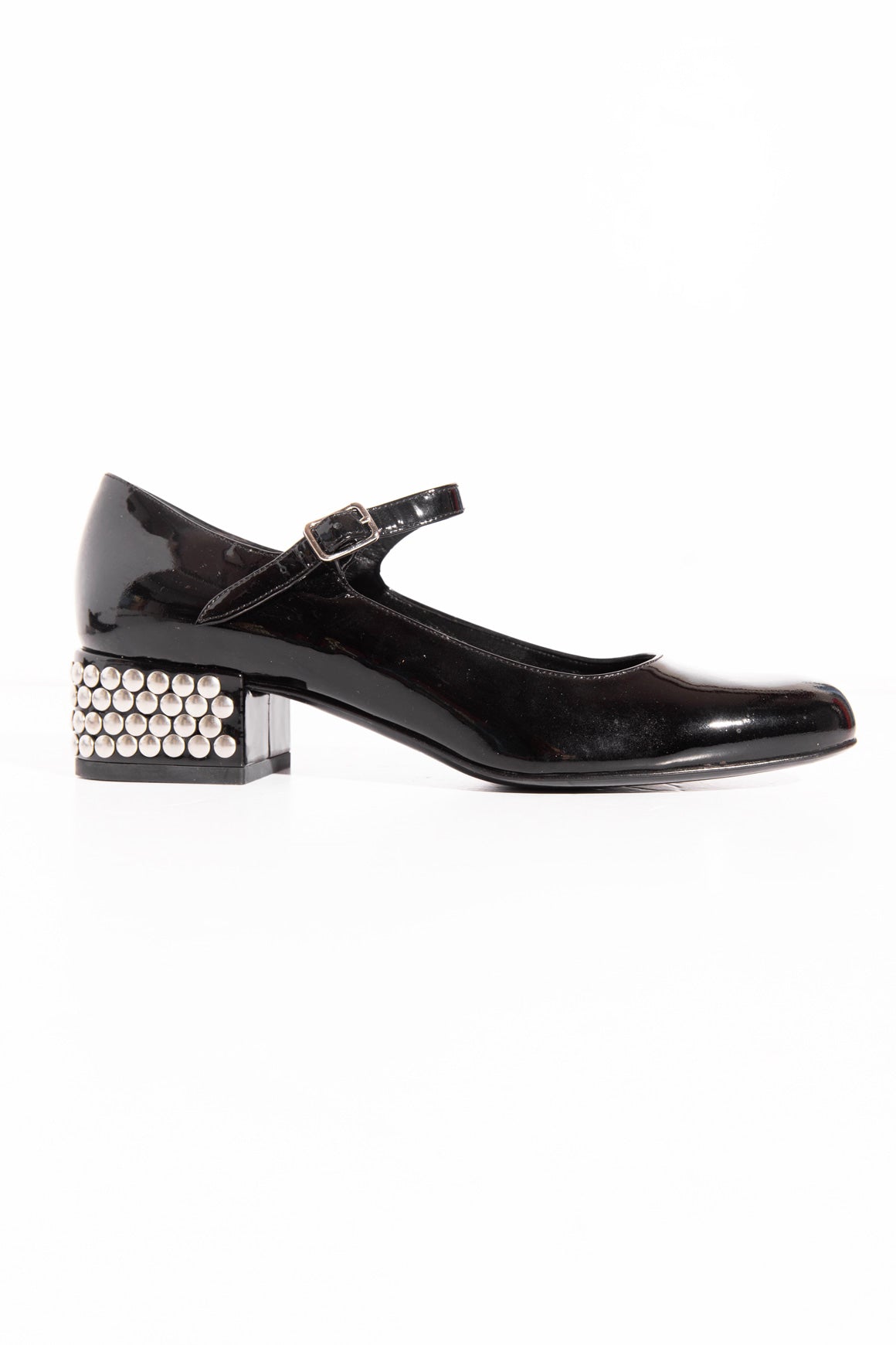 SAINT LAURENT Black Patent Grommet Accent Maryjanes (Sz. 36)
