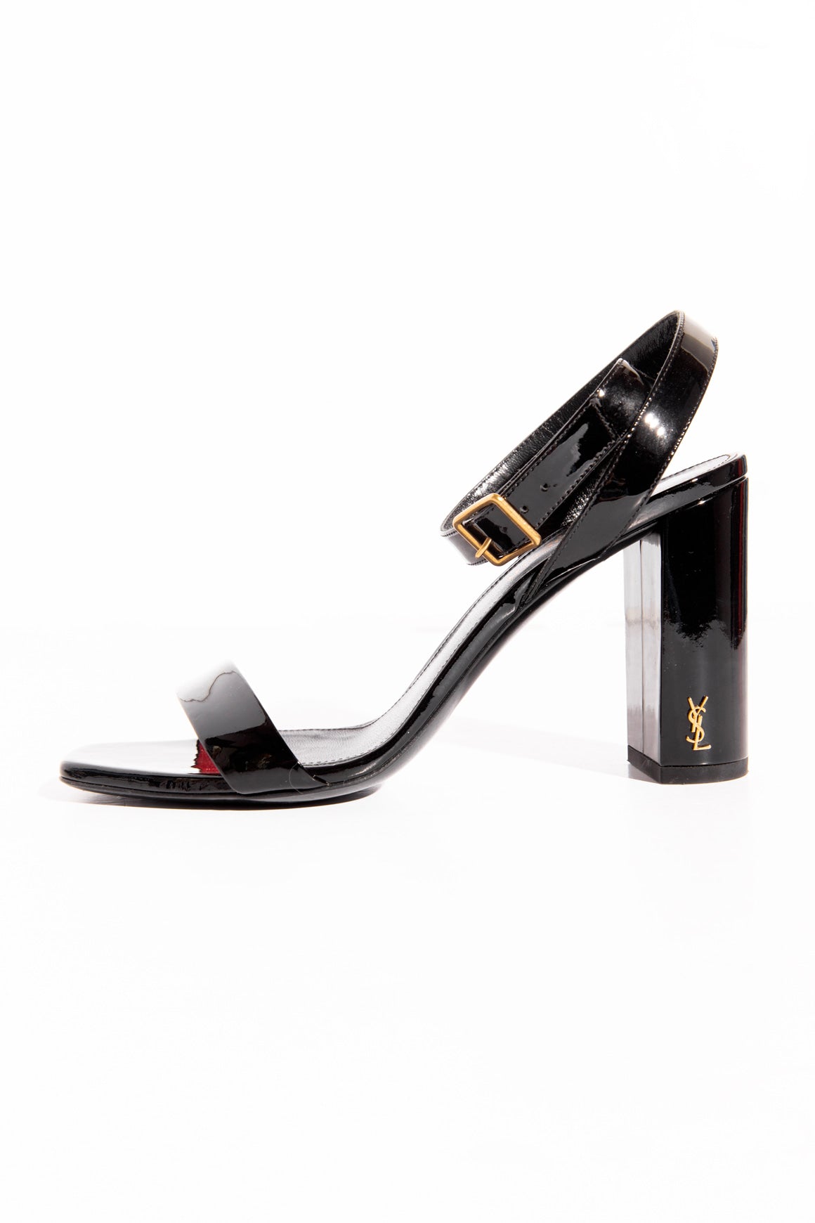 SAINT LAURENT Black Patent Block Heels (Sz. 37)