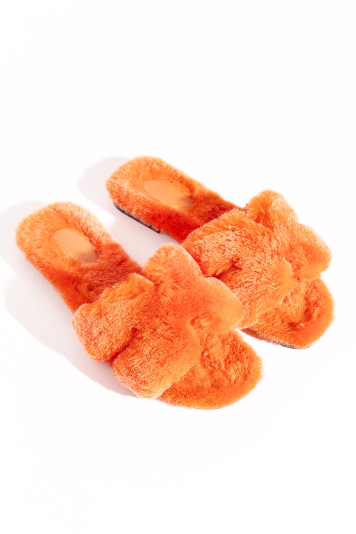 HERMES Orange Shearling 'Oran' Sandal (Sz. 38)