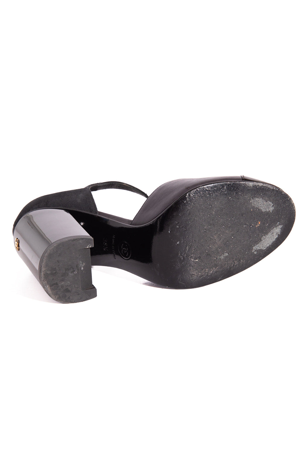 CHANEL Black Patent Cap Toe Mary-Jane Pumps (Sz. 38.5)