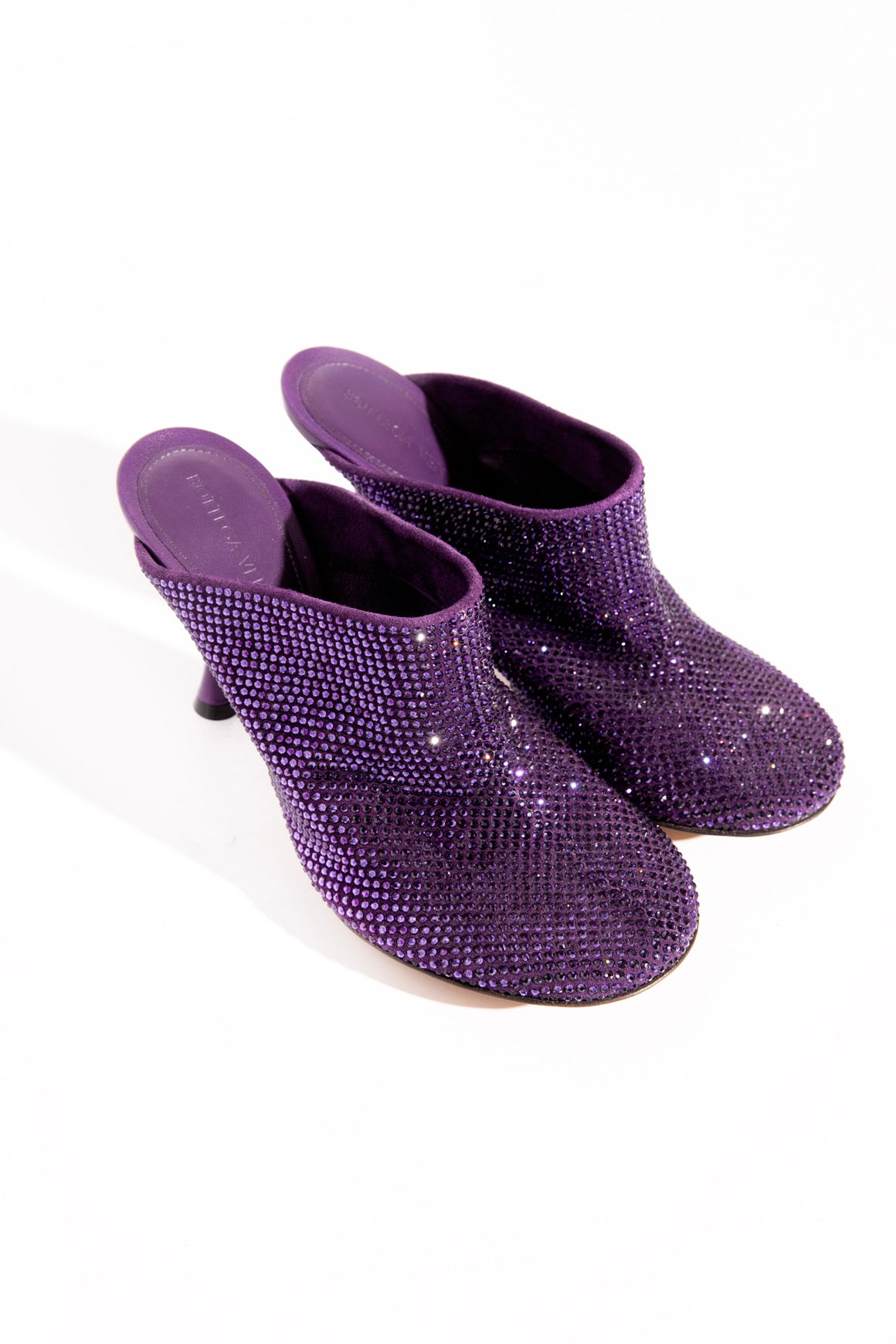 BOTTEGA VENETA Purple Crystal Bulb Toe Mules (Sz.37)