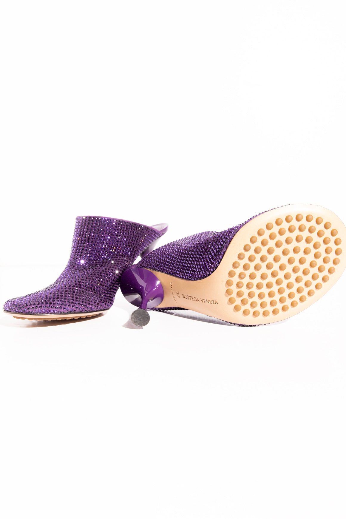 BOTTEGA VENETA Purple Crystal Bulb Toe Mules (Sz.37)