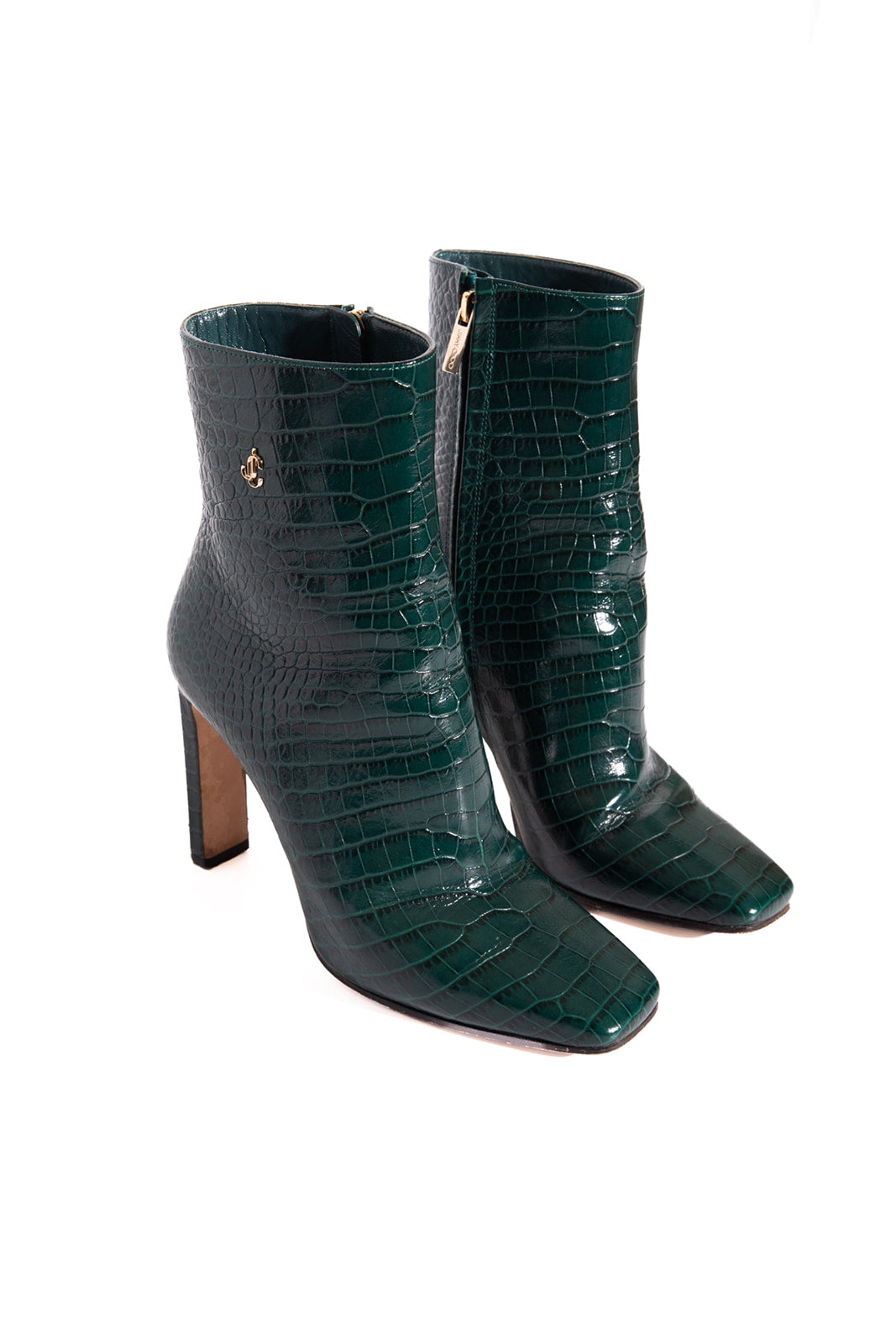 JIMMY CHOO Green Crocodile Bootie With Square Toe (Sz. 36.5)