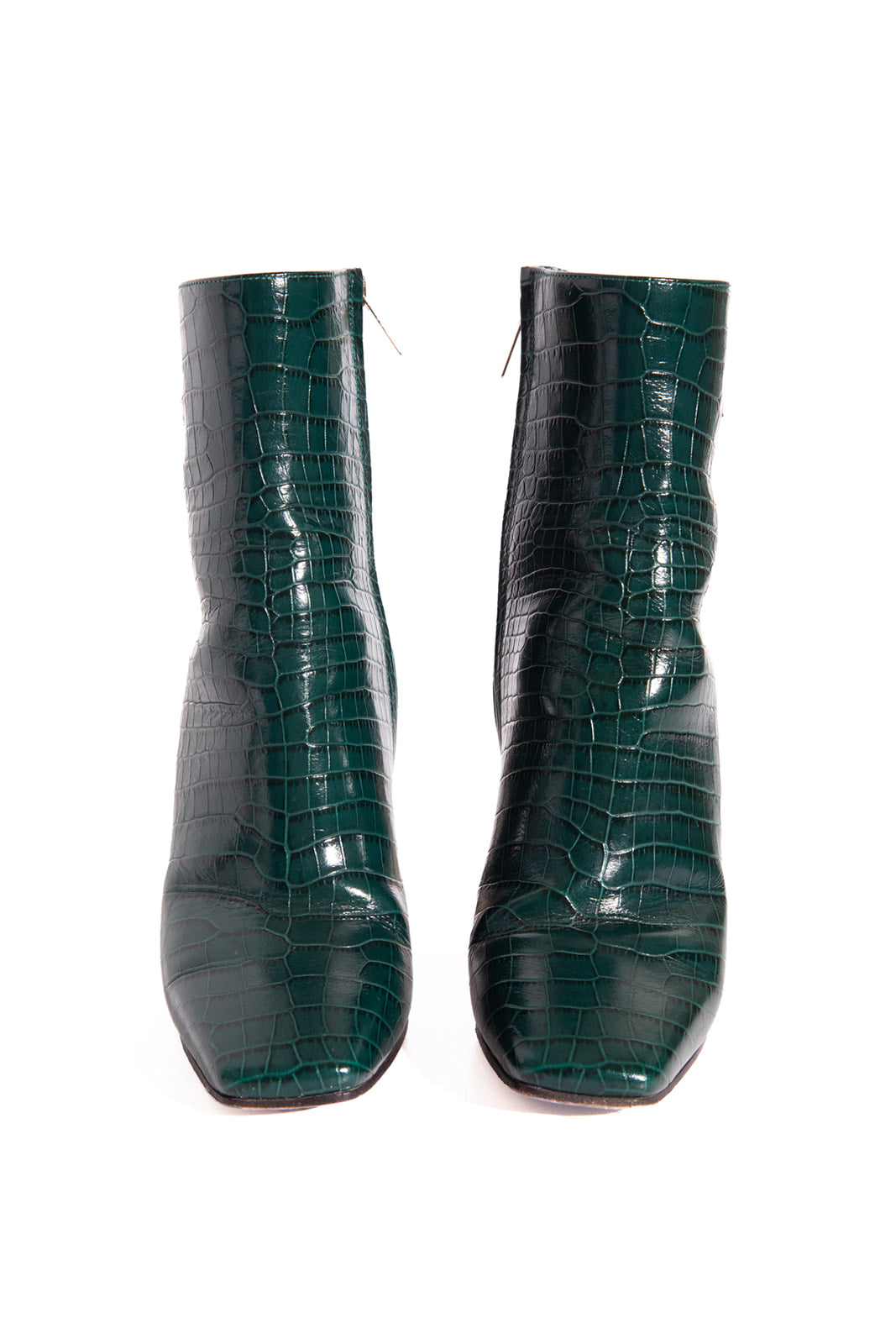 JIMMY CHOO Green Crocodile Bootie With Square Toe (Sz. 36.5)