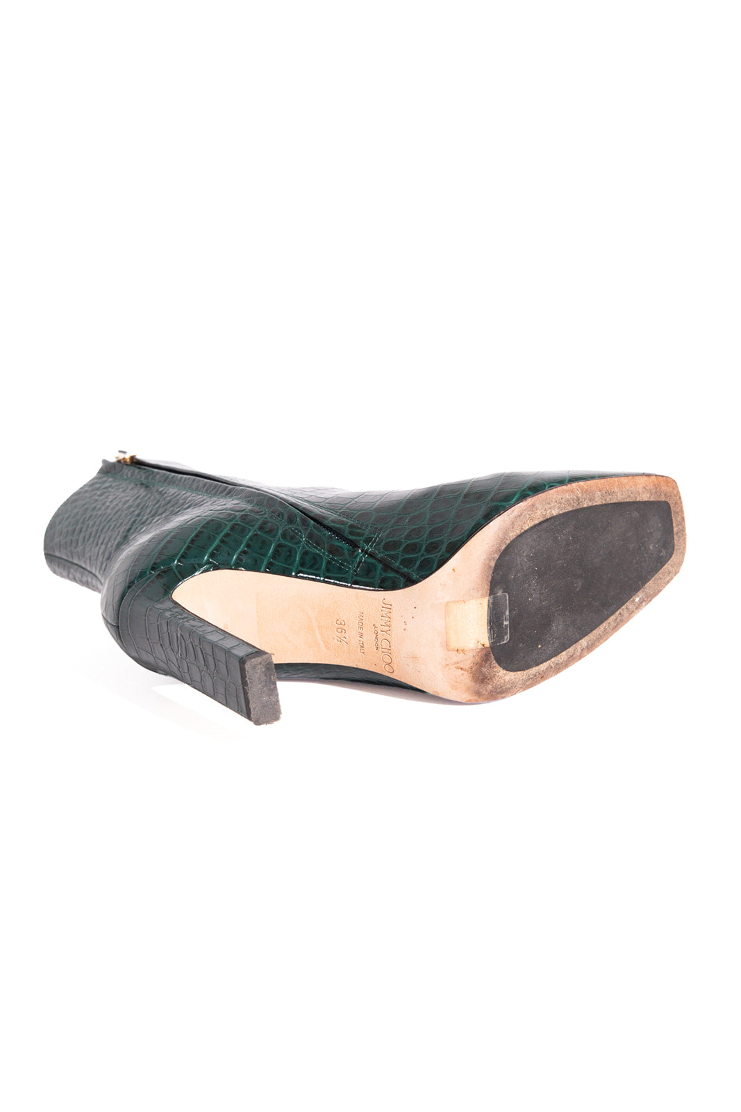 JIMMY CHOO Green Crocodile Bootie With Square Toe (Sz. 36.5)