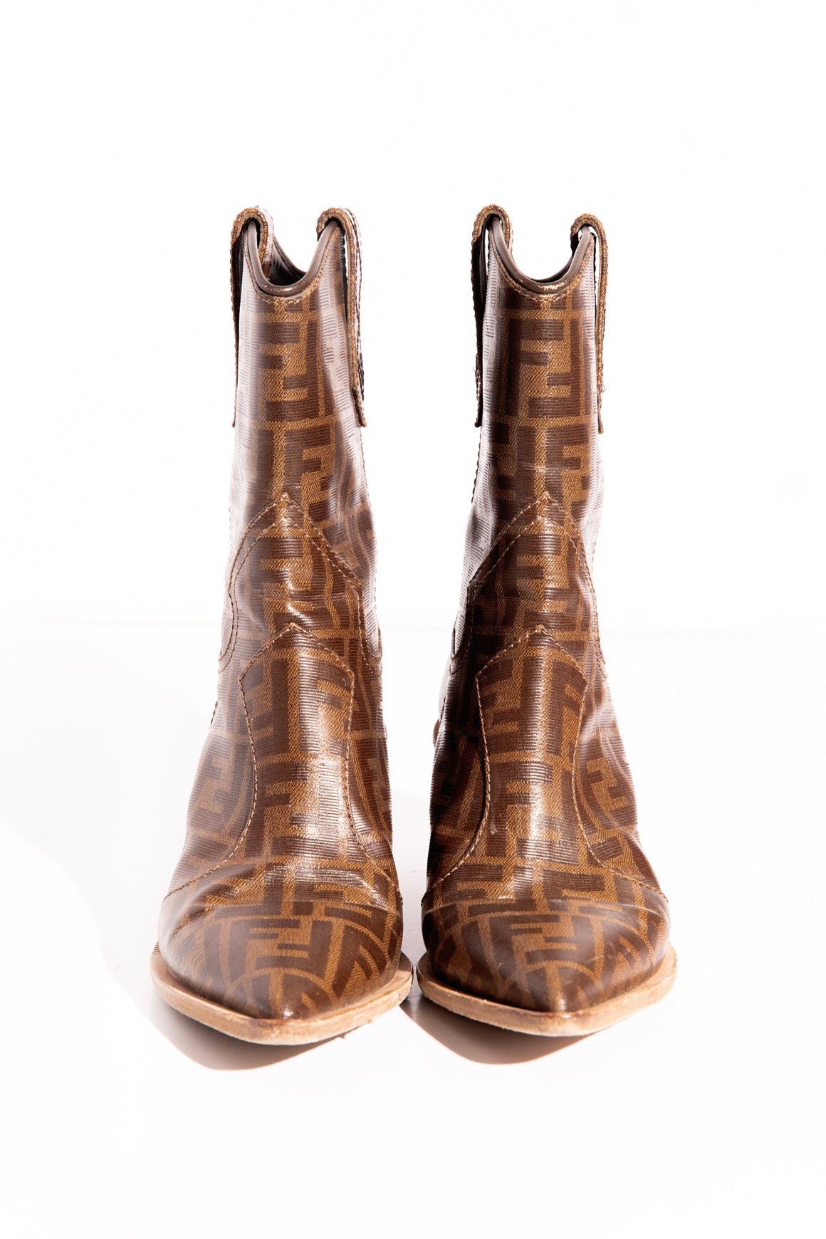 FENDI Brown 'Zucca' Western Mid Calf Boots (Sz. 39)