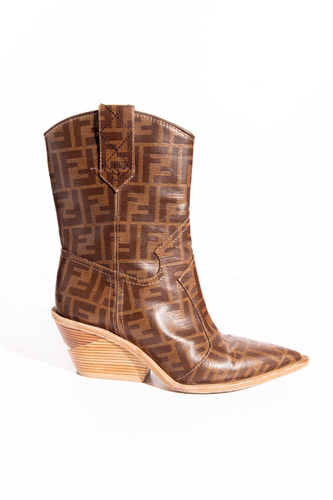 FENDI Brown 'Zucca' Western Mid Calf Boots (Sz. 39)