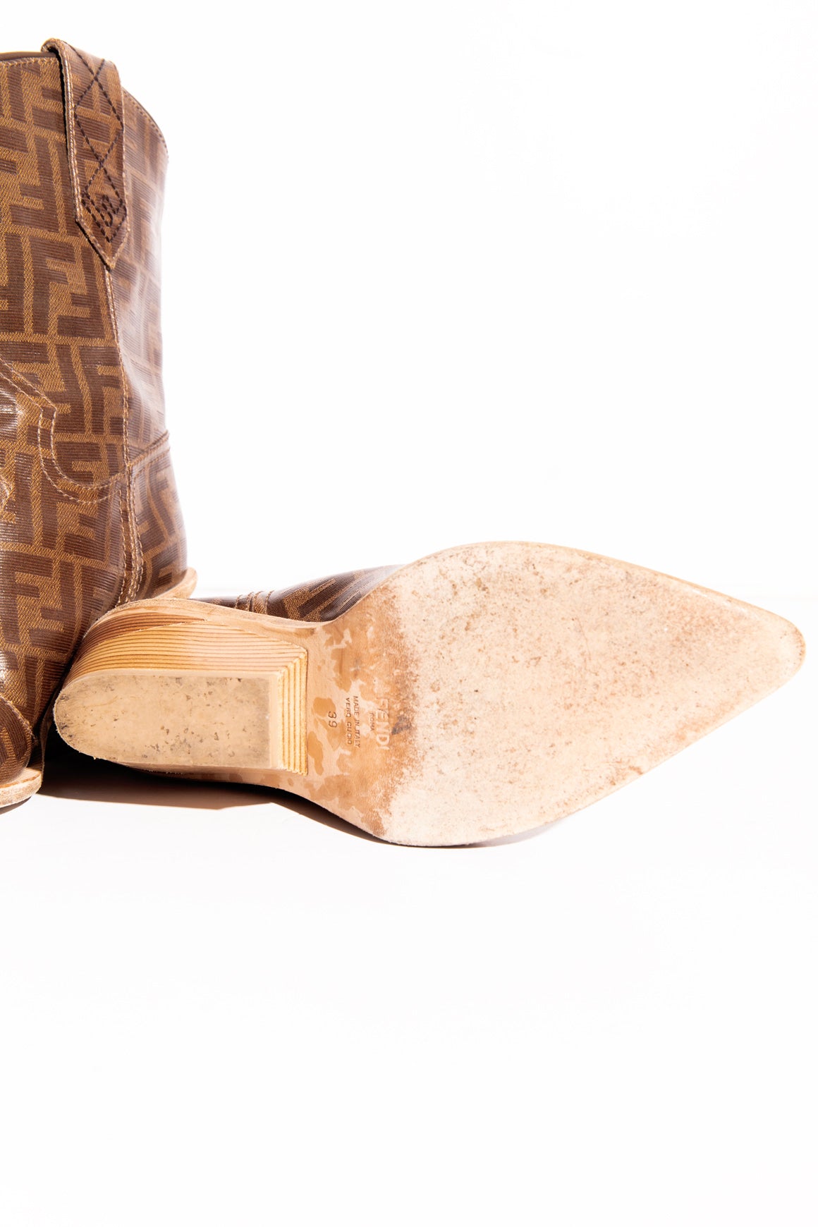 FENDI Brown 'Zucca' Western Mid Calf Boots (Sz. 39)