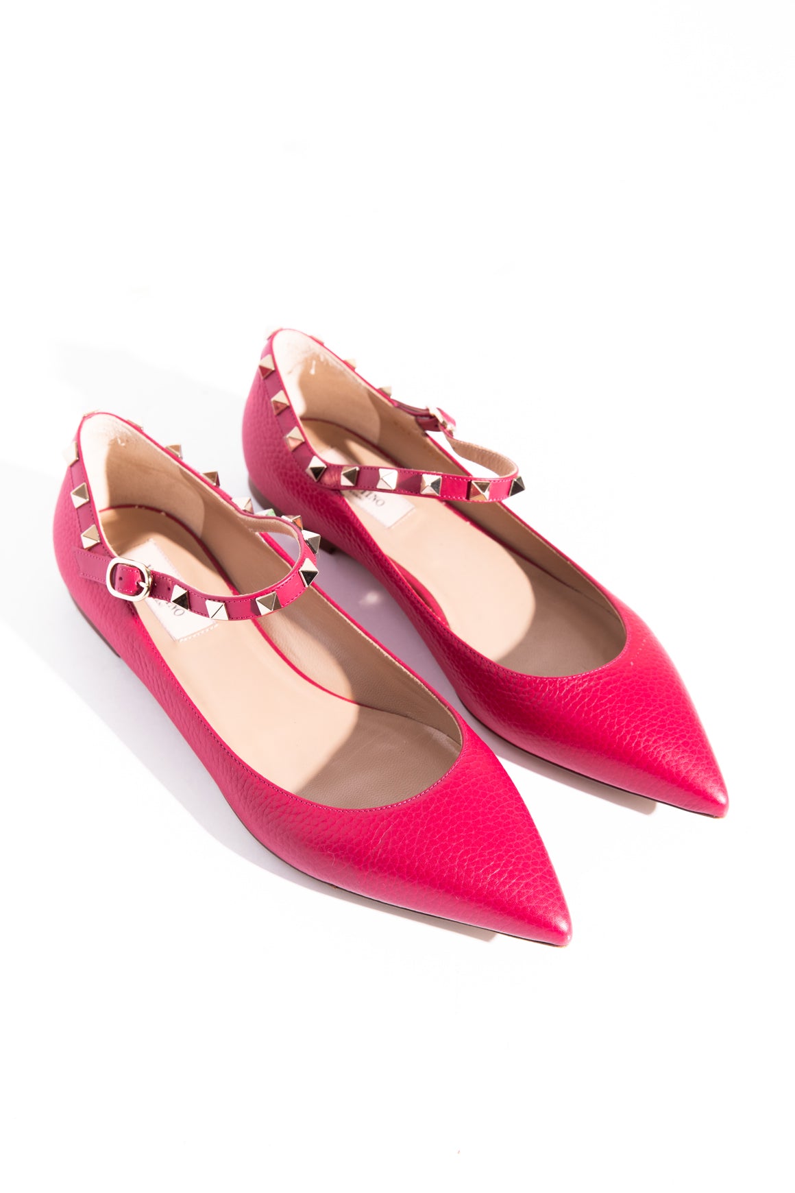 VALENTINO Magenta Rockstud Ankle Strap Ballet Flats (Sz. 38.5)