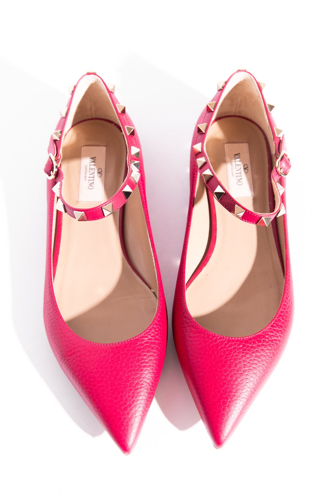 VALENTINO Magenta Rockstud Ankle Strap Ballet Flats (Sz. 38.5)