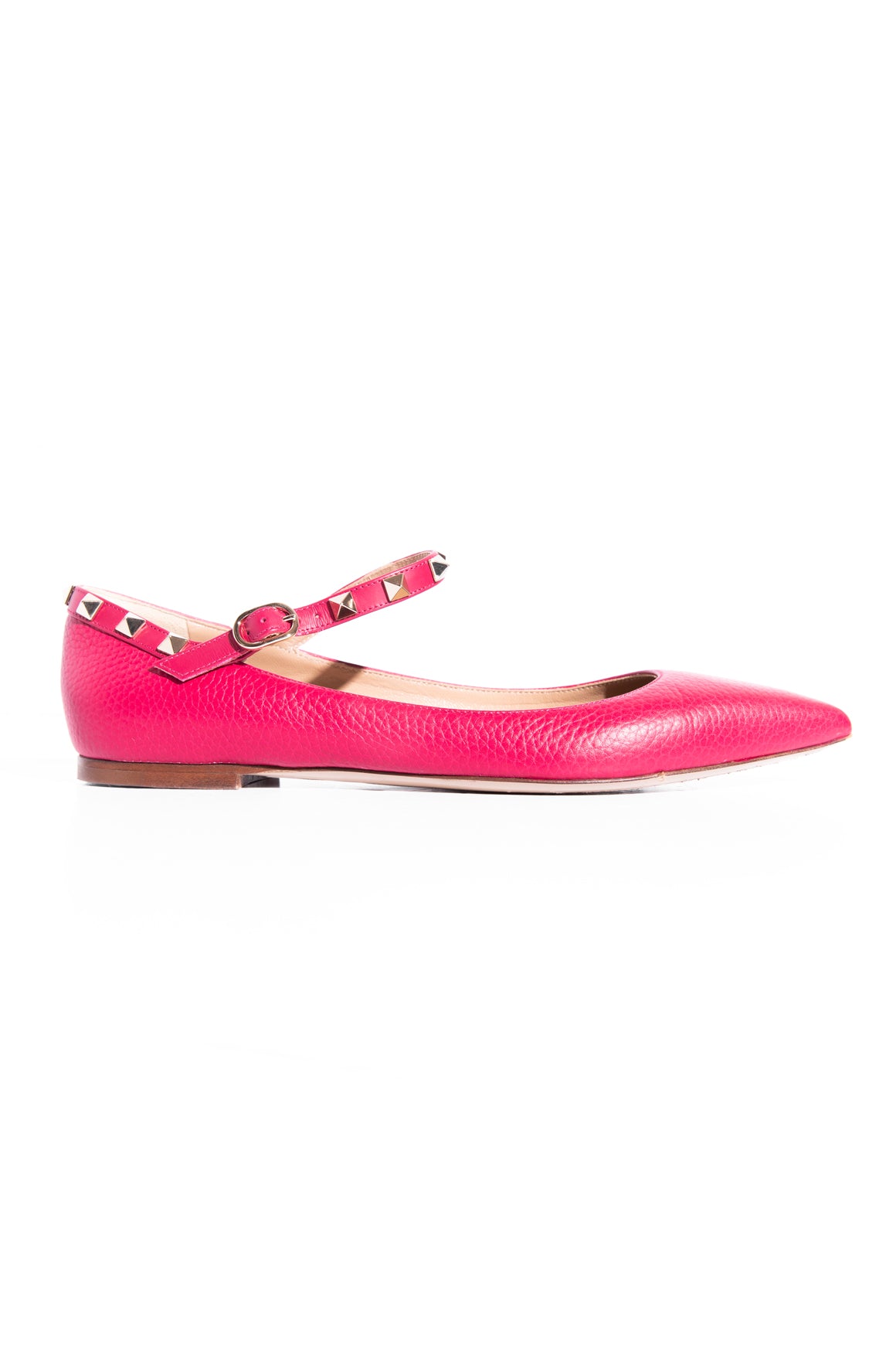 VALENTINO Magenta Rockstud Ankle Strap Ballet Flats (Sz. 38.5)