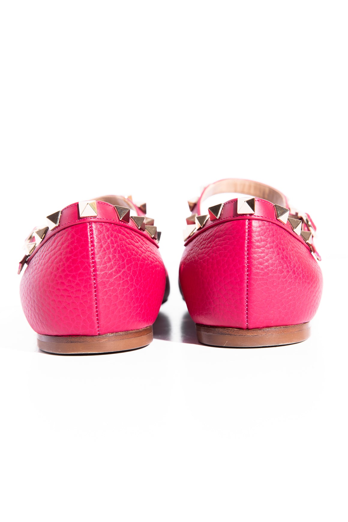 VALENTINO Magenta Rockstud Ankle Strap Ballet Flats (Sz. 38.5)